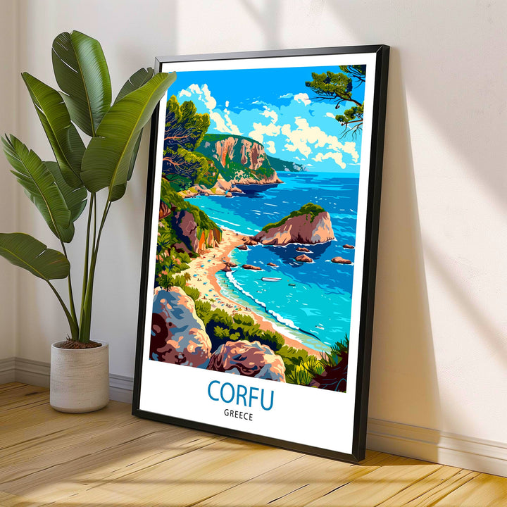 Corfu Greece Travel Print Corfu Island Wall Decor Greek Island Poster Corfu Travel Prints Mediterranean Art Print Corfu Illustration Greece