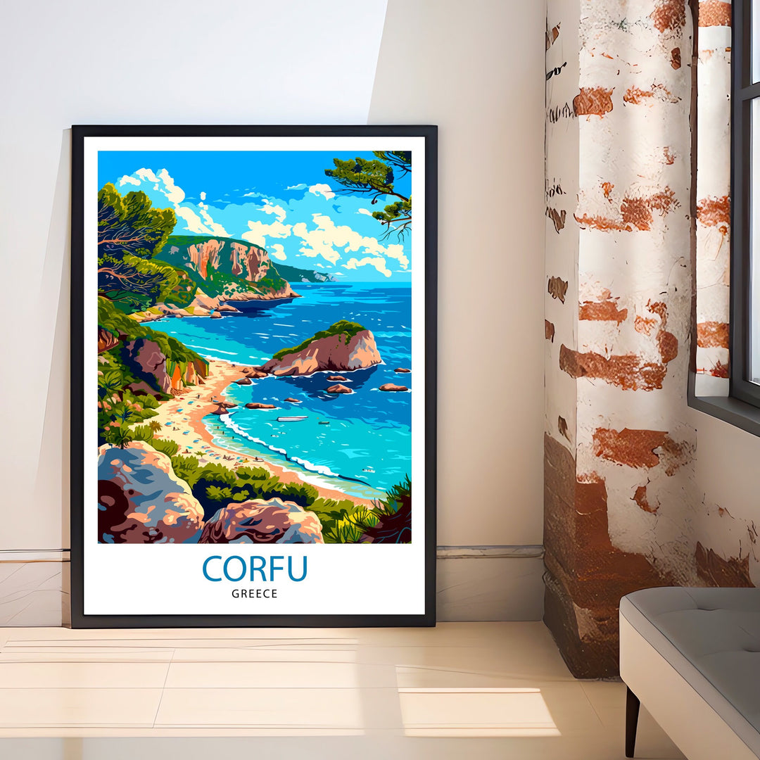 Corfu Greece Travel Print Corfu Island Wall Decor Greek Island Poster Corfu Travel Prints Mediterranean Art Print Corfu Illustration Greece