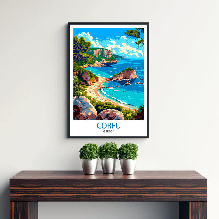 Corfu Greece Travel Print Corfu Island Wall Decor Greek Island Poster Corfu Travel Prints Mediterranean Art Print Corfu Illustration Greece