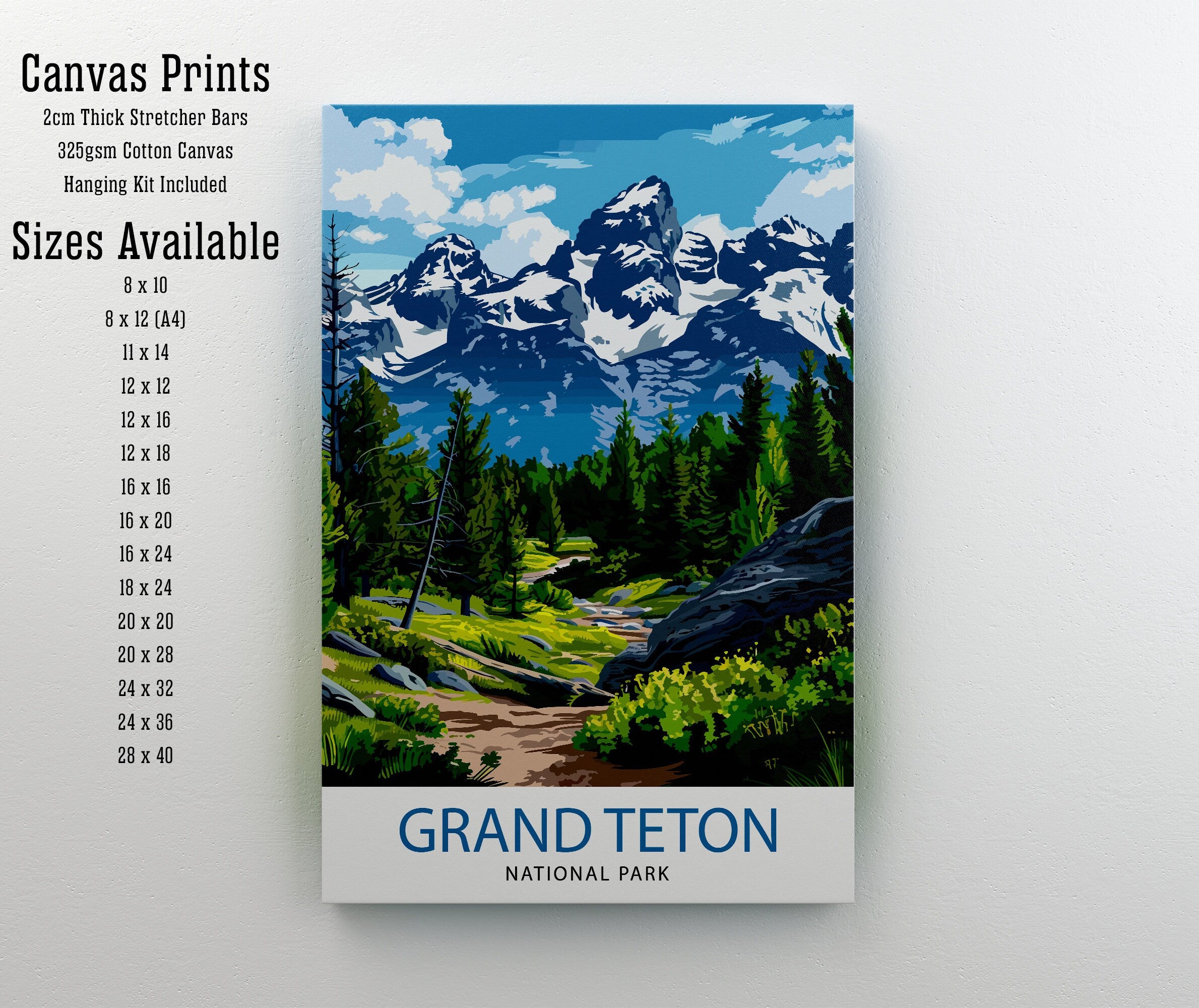 Grand Teton National Park Travel Print| Mountain Wall Art Wyoming Home Decor Nature Poster Adventure Gift