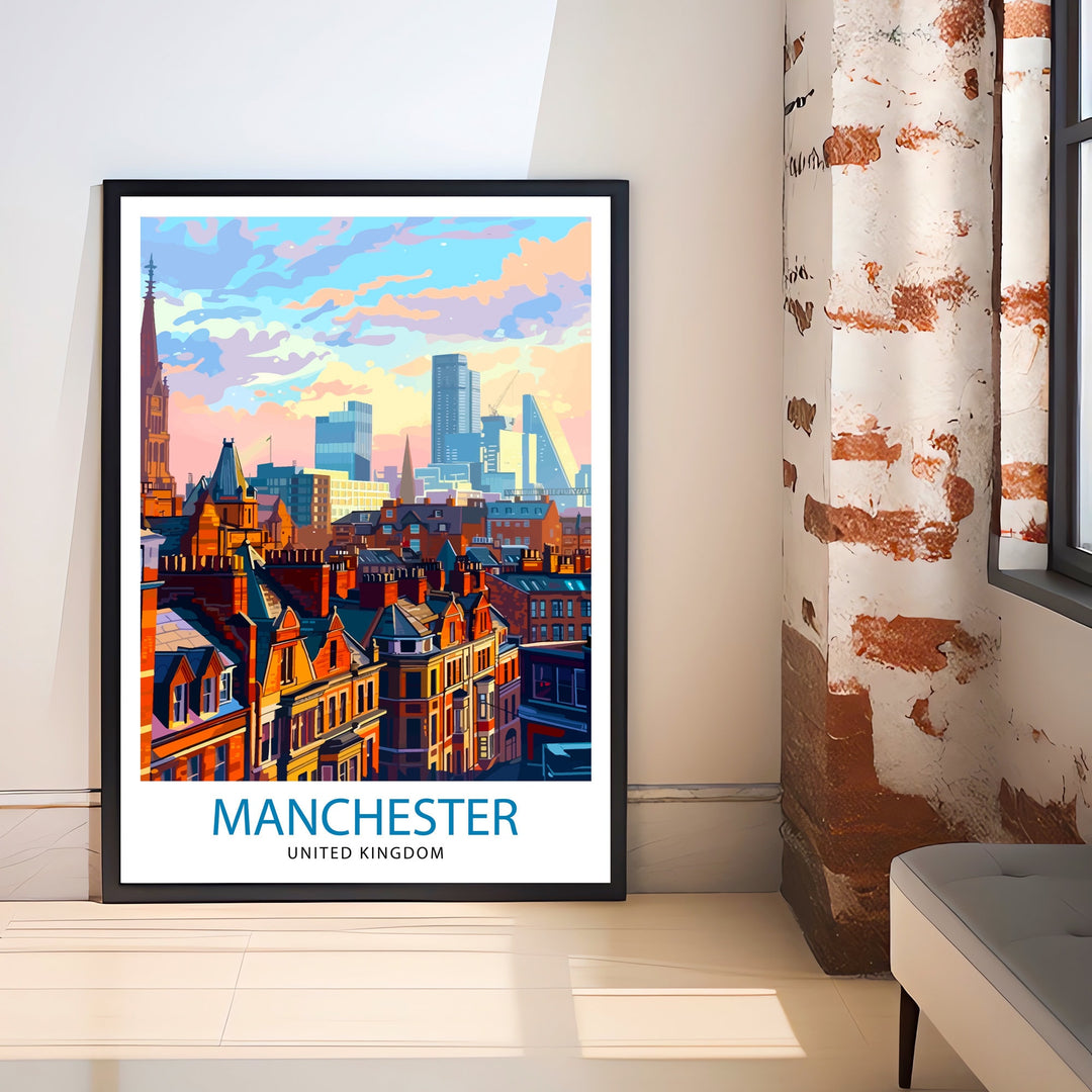 Manchester Travel Print Manchester Wall Art Manchester Cityscape Travel Poster Home Decor Gift for Travelers