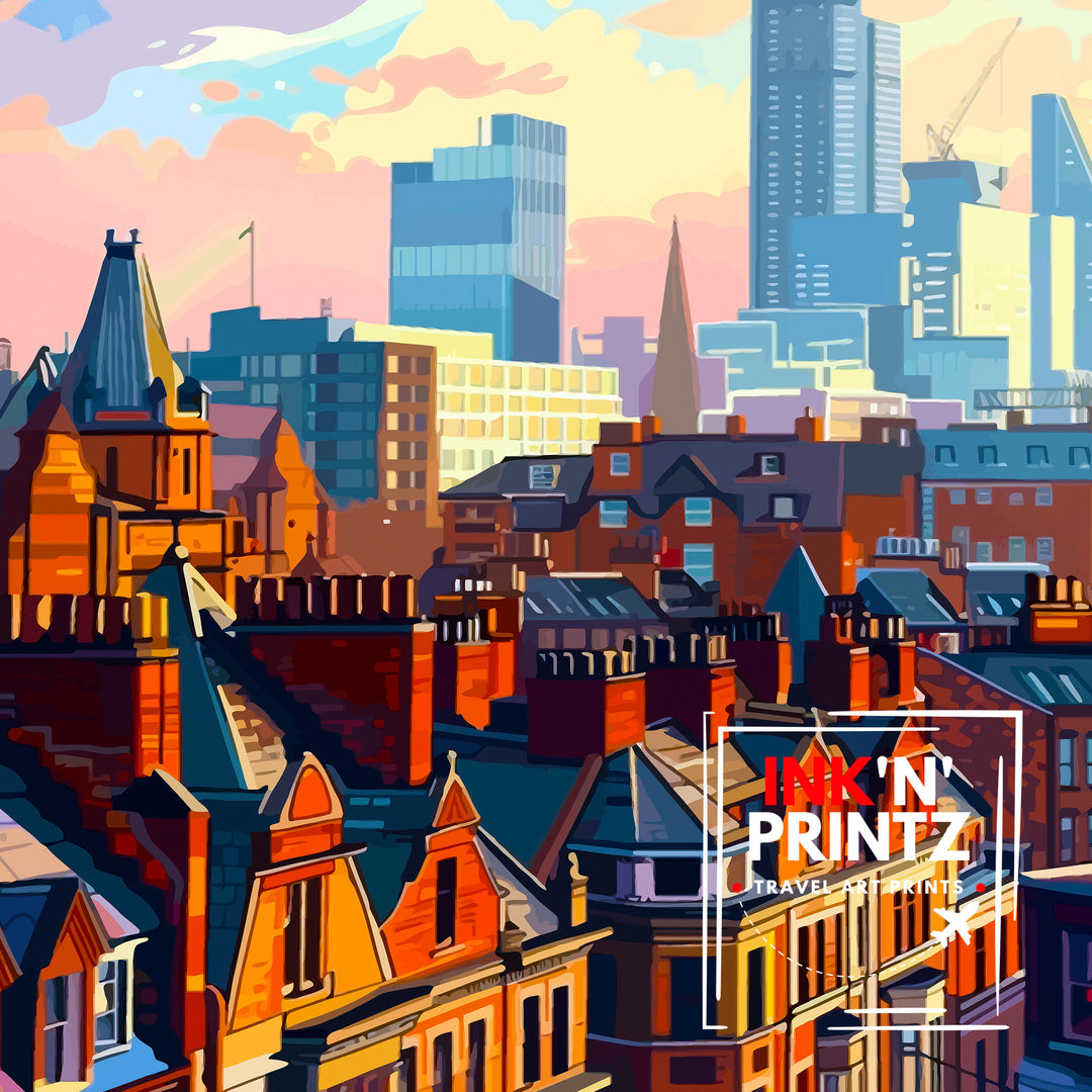 Manchester Travel Print Manchester Wall Art Manchester Cityscape Travel Poster Home Decor Gift for Travelers