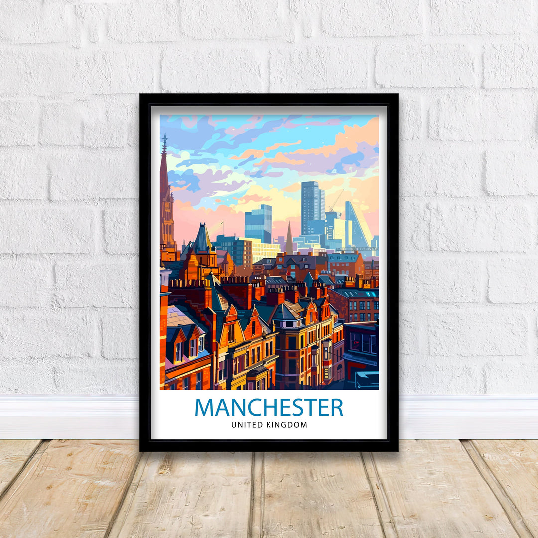 Manchester Travel Print Manchester Wall Art Manchester Cityscape Travel Poster Home Decor Gift for Travelers