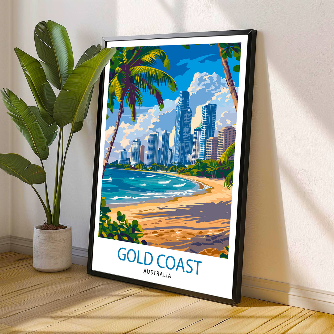 Gold Coast Queensland Travel Print Australia Wall Art Gold Coast Beaches Illustration Travel Poster Gift for Gold Coast Queensland