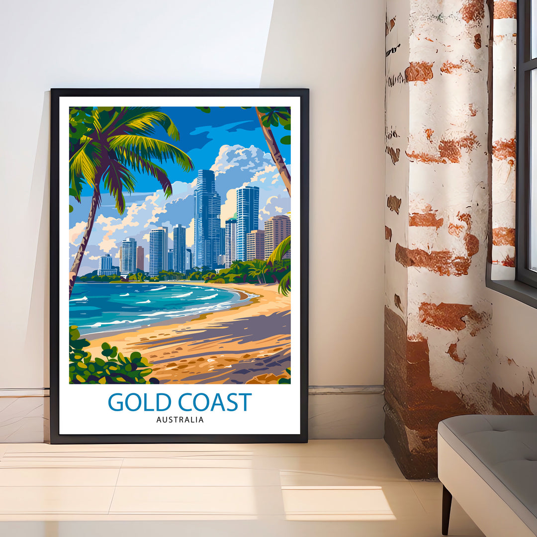 Gold Coast Queensland Travel Poster Australia Wall Art Gold Coast Beaches Illustration Travel Poster Gift for Gold Coast Queensland