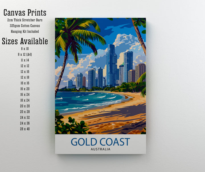 Gold Coast Queensland Travel Poster Australia Wall Art Gold Coast Beaches Illustration Travel Poster Gift for Gold Coast Queensland