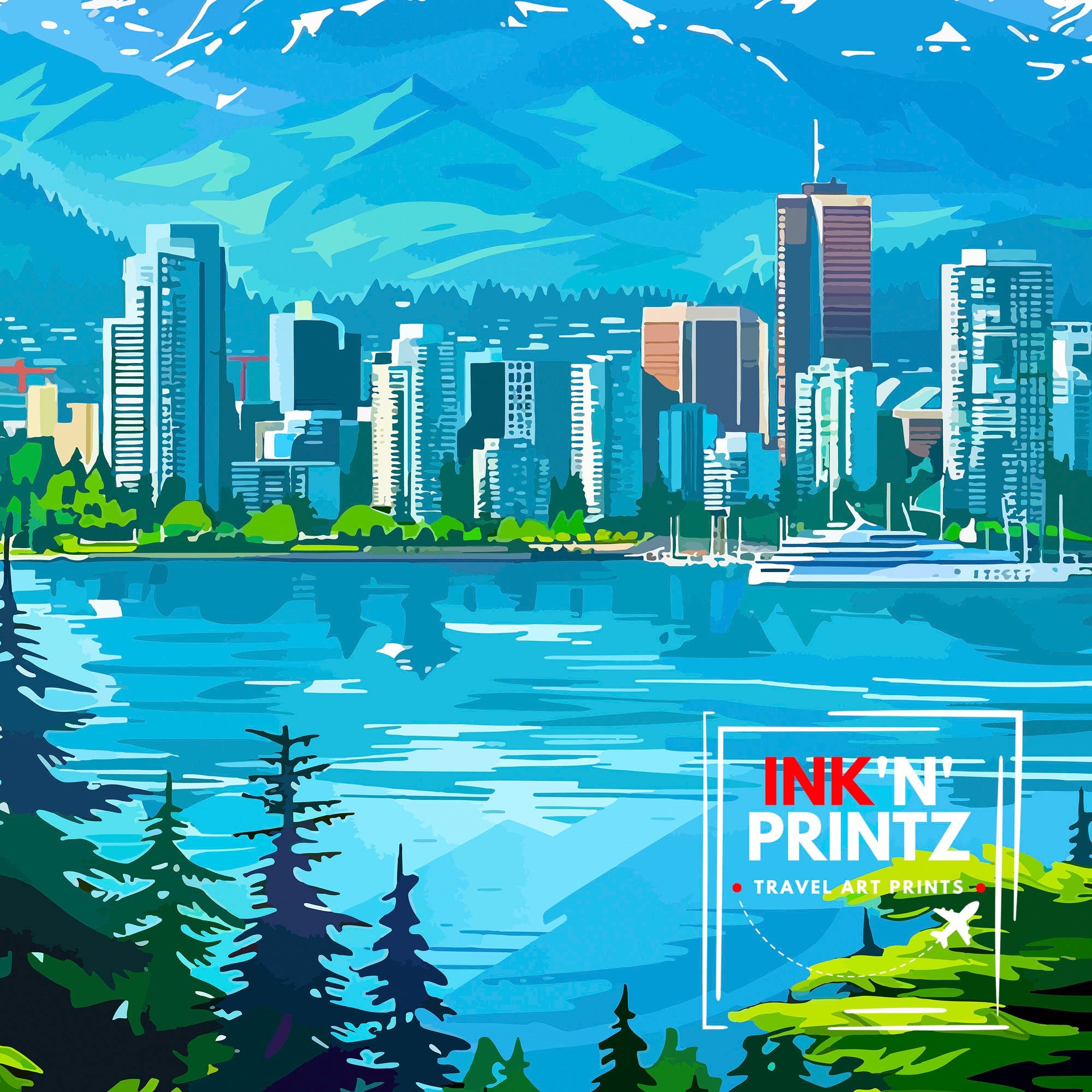 Vancouver Travel Print Vancouver Wall Decor Vancouver Home Living Decor Vancouver Illustration Travel Poster, Gift For Vancouver, Canada