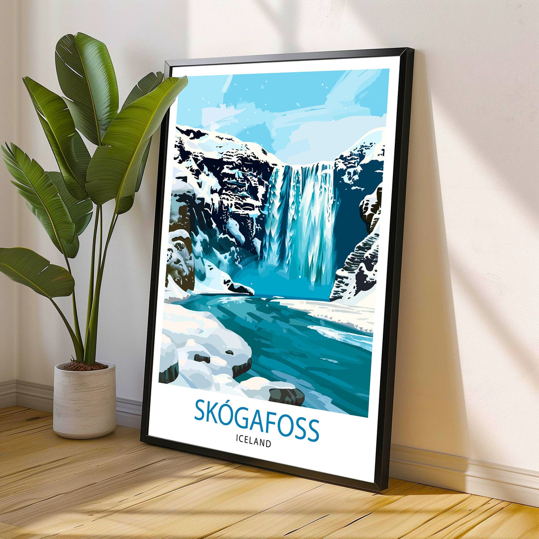 Skogafoss Waterfall Iceland Travel Poster