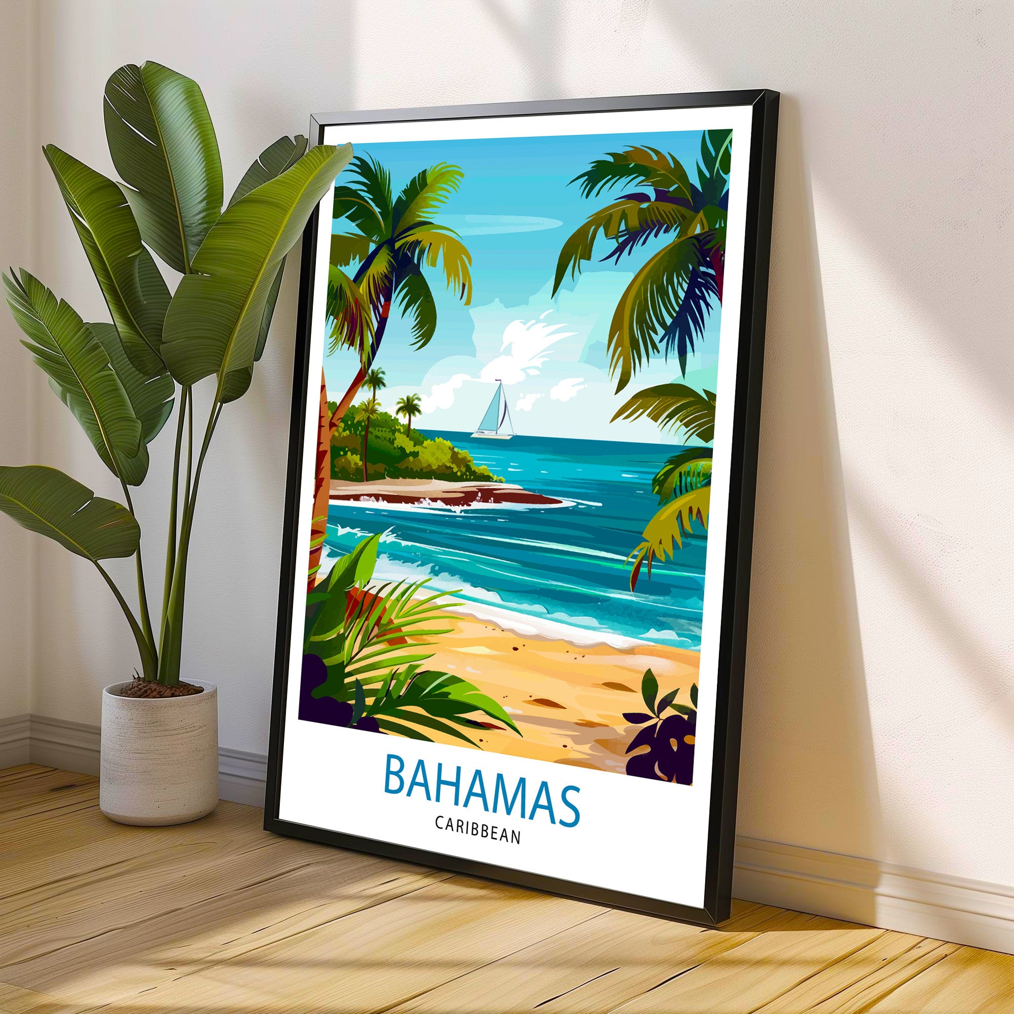 Bahamas Caribbean Travel Print Bahamas Wall Art Bahamas Home Decor Bahamas Illustration Travel Poster Bahamas Gift Caribbean Island Decor