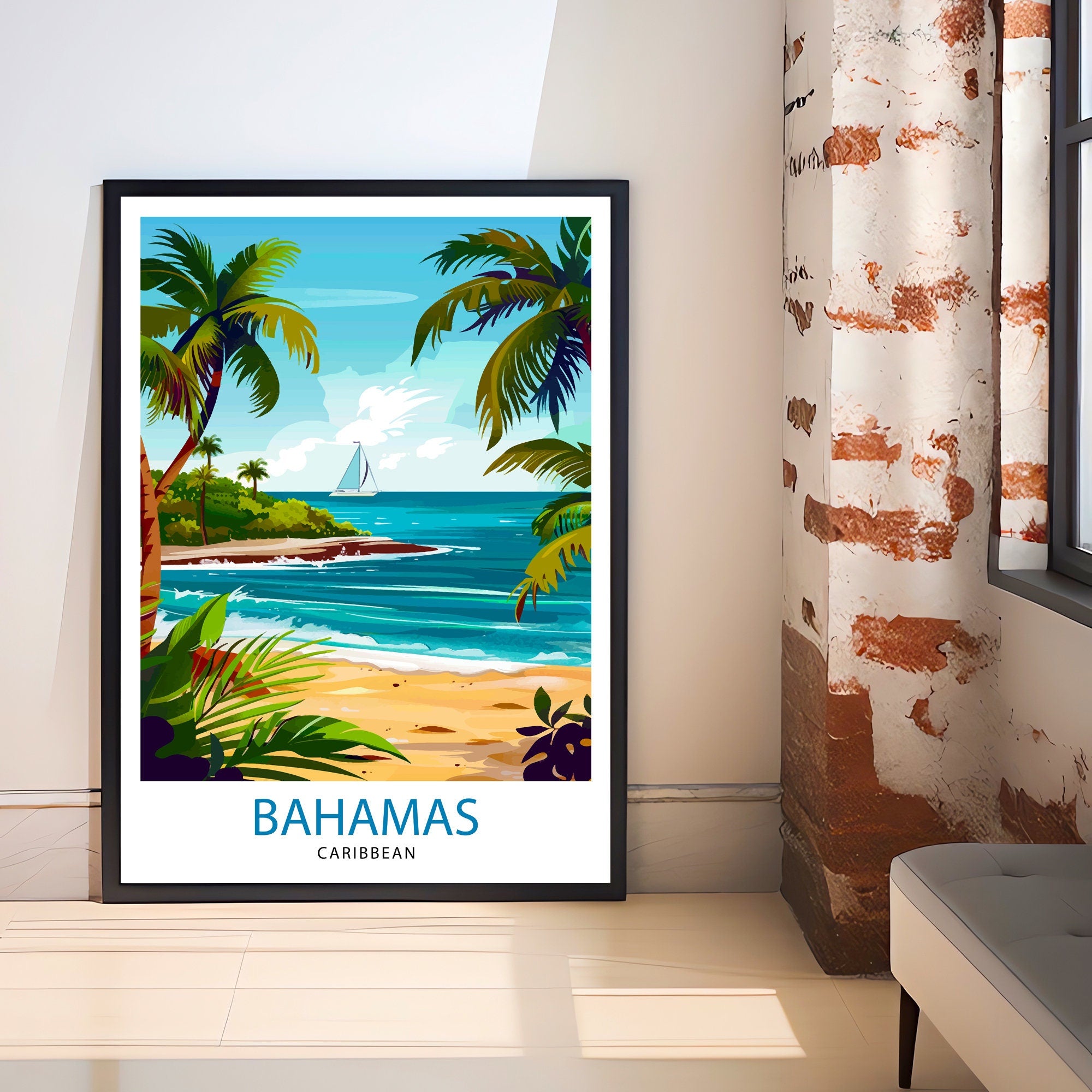Bahamas Caribbean Travel Print Bahamas Wall Art Bahamas Home Decor Bahamas Illustration Travel Poster Bahamas Gift Caribbean Island Decor