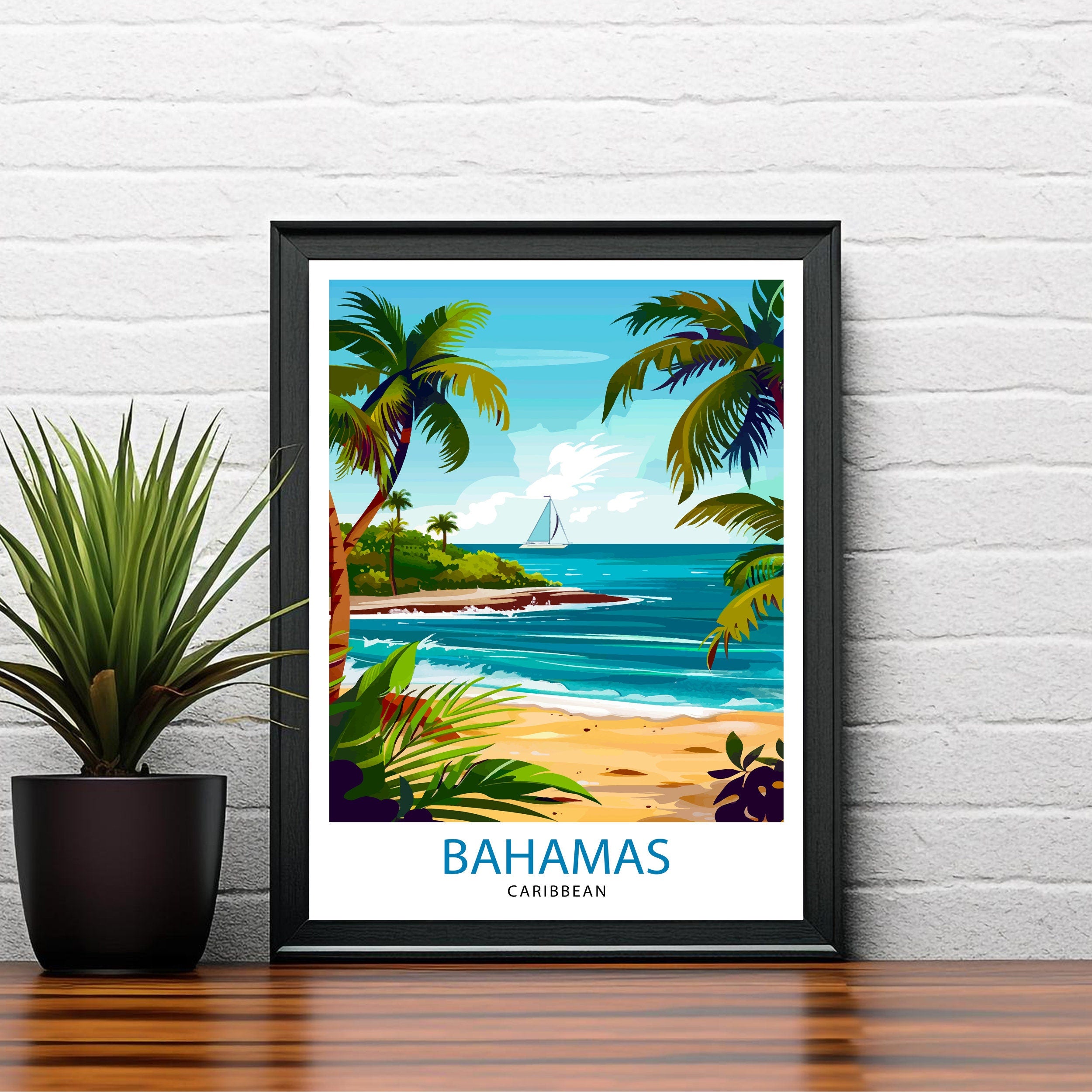 Bahamas Caribbean Travel Print Bahamas Wall Art Bahamas Home Decor Bahamas Illustration Travel Poster Bahamas Gift Caribbean Island Decor