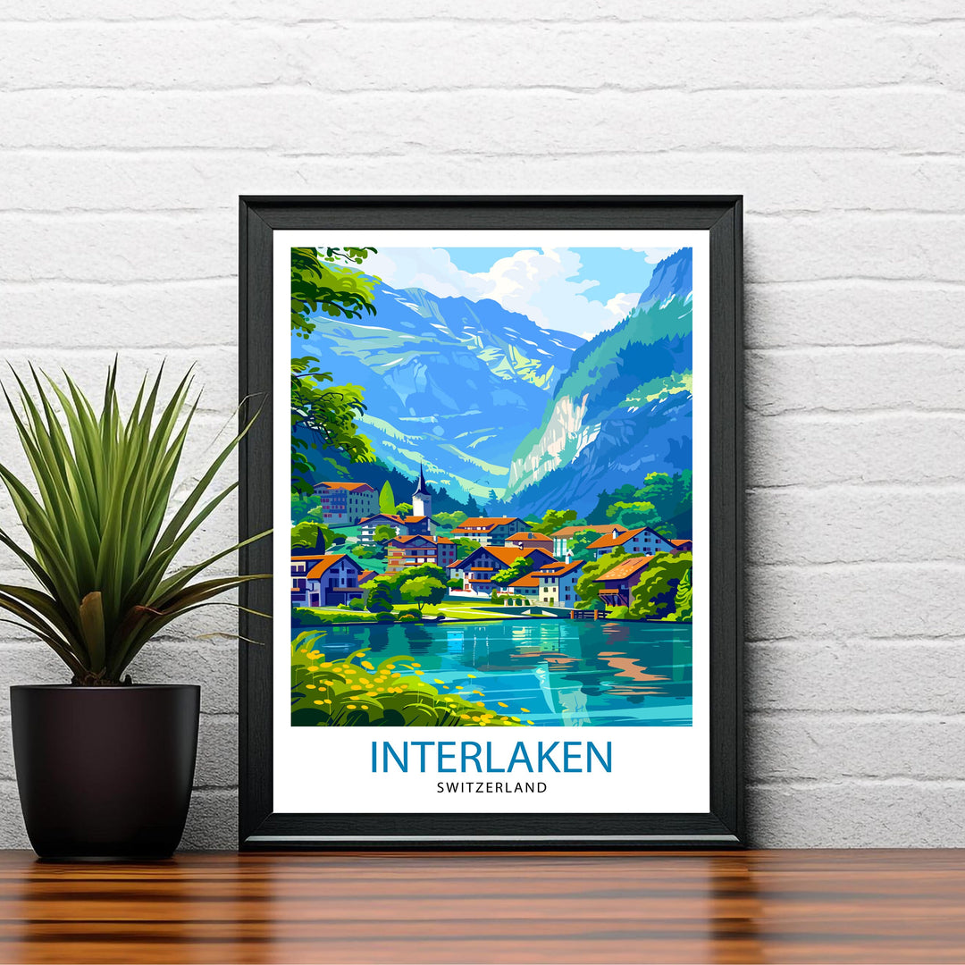 Interlaken Switzerland Travel Poster Interlaken