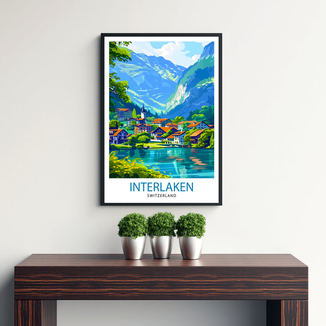 Interlaken Switzerland Travel Print Interlaken Wall Decor Switzerland Illustration Interlaken Travel Poster Interlaken Home Decor