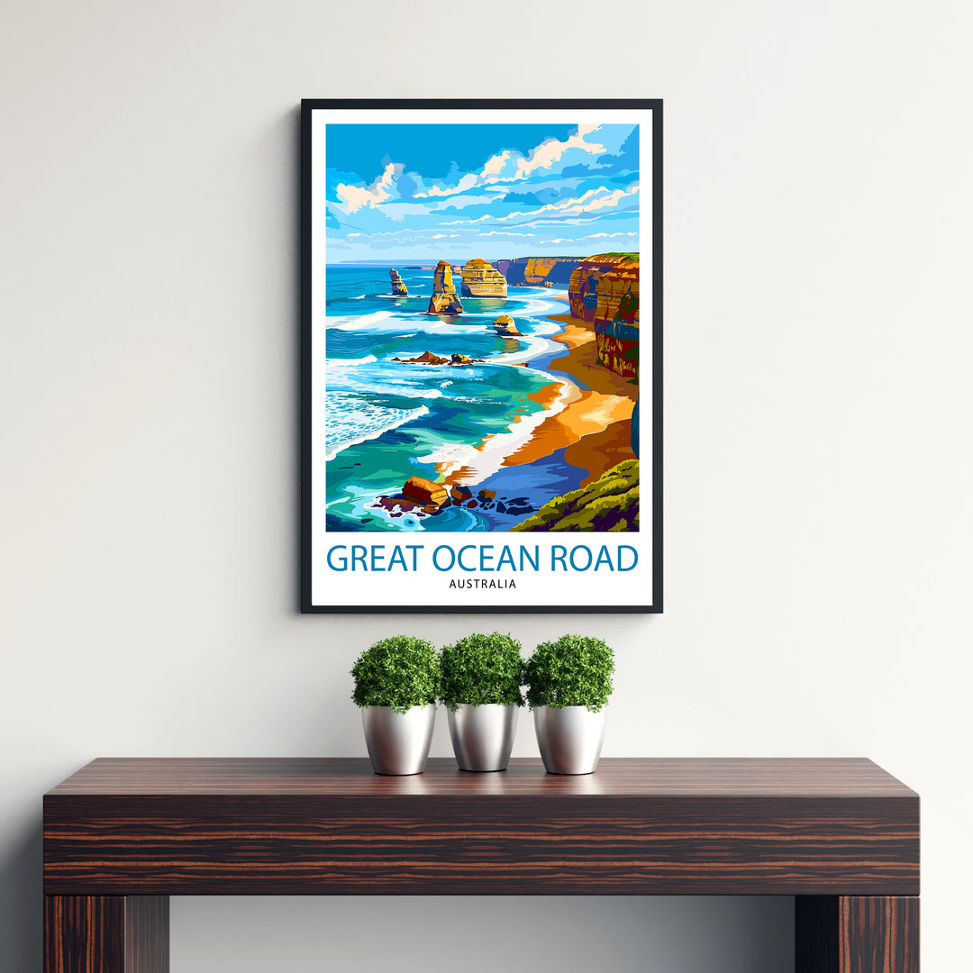 Great Ocean Road Travel Print Coastal Wall Decor Australia Road Trip Poster Scenic Travel Prints Ocean Art Print Beach Illustration