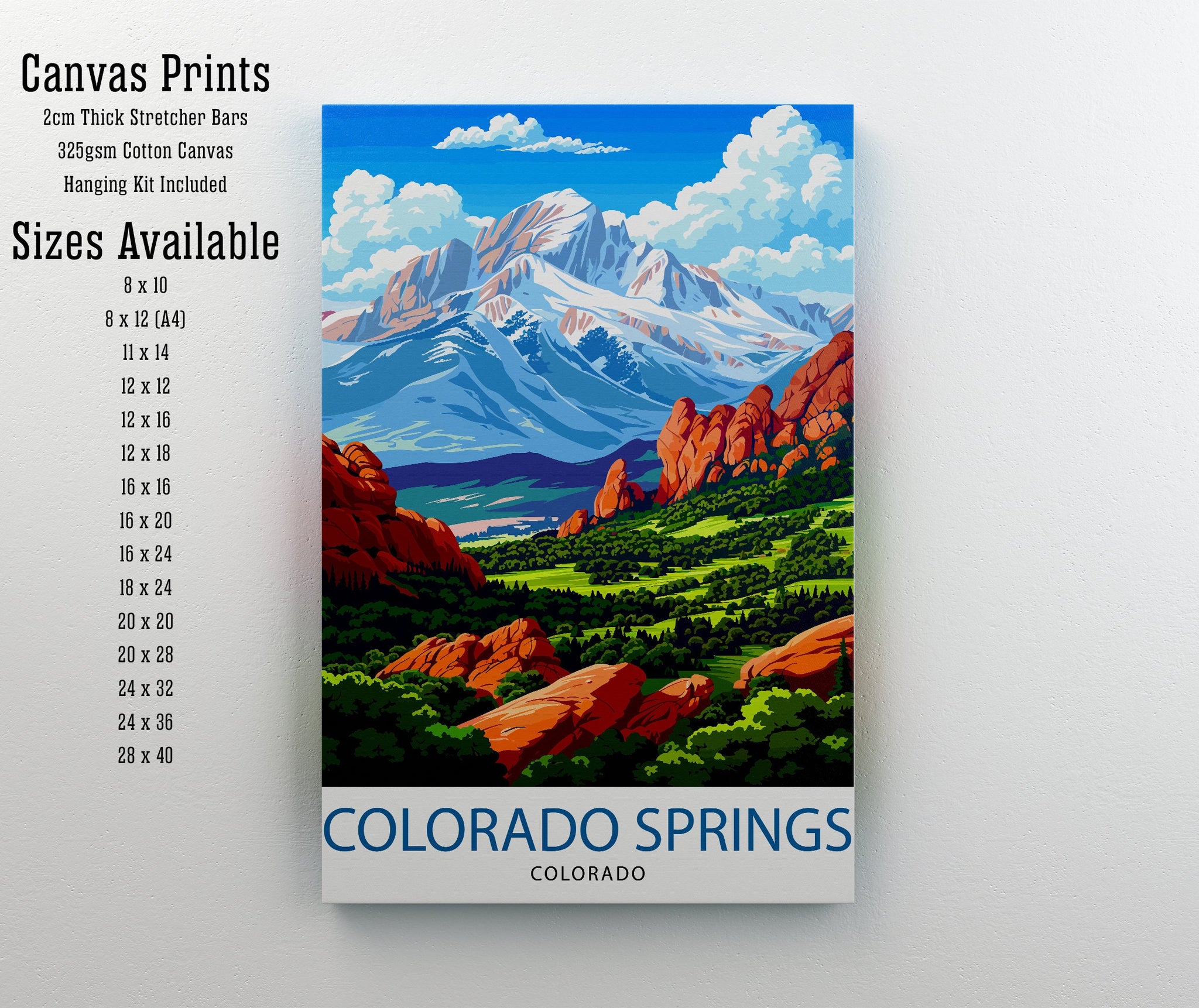 Colorado Springs Colorado Travel Print Wall Decor Wall Art Colorado Springs Wall Hanging Home Décor Colorado Springs Gift Art Lovers