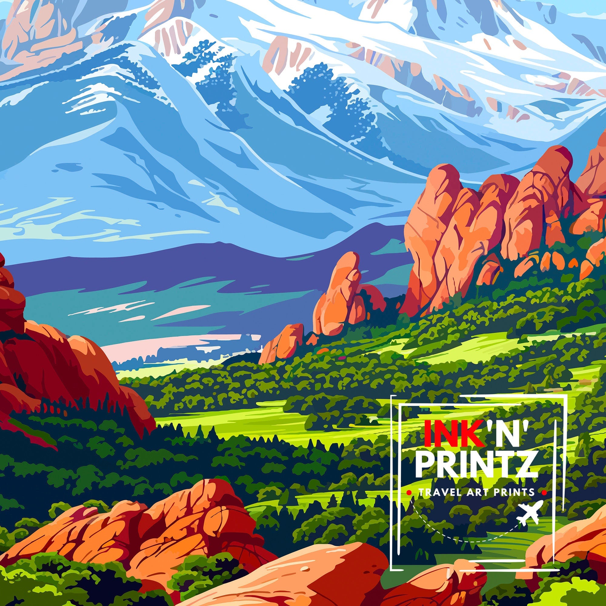 Colorado Springs Colorado Travel Print Wall Decor Wall Art Colorado Springs Wall Hanging Home Décor Colorado Springs Gift Art Lovers