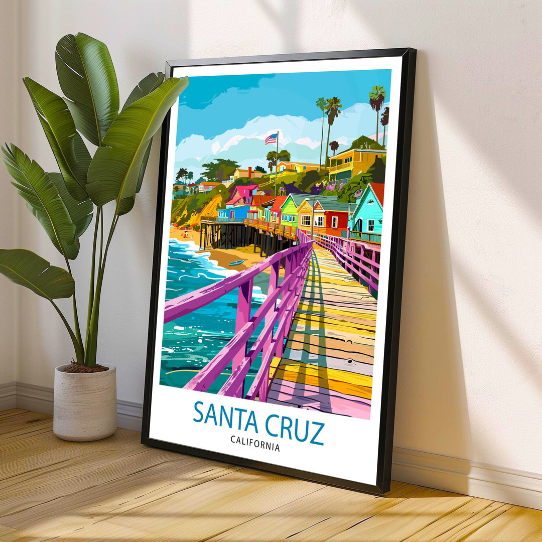 Santa Cruz California Travel Print Wall Art, Home Decor Santa Cruz Illustration Travel Poster Gift for Santa Cruz California Home Decor