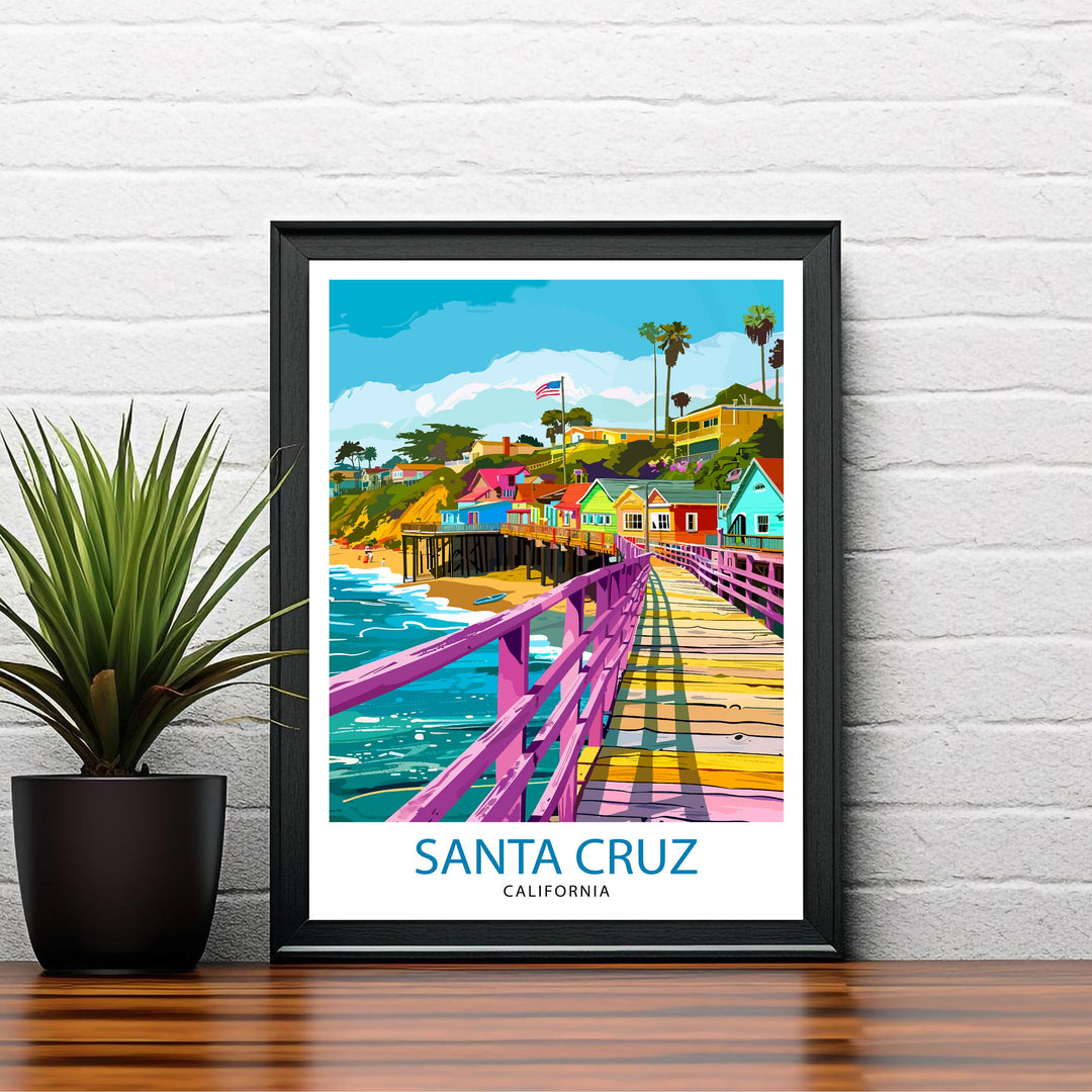 Santa Cruz California Travel Print Wall Art, Home Decor Santa Cruz Illustration Travel Poster Gift for Santa Cruz California Home Decor