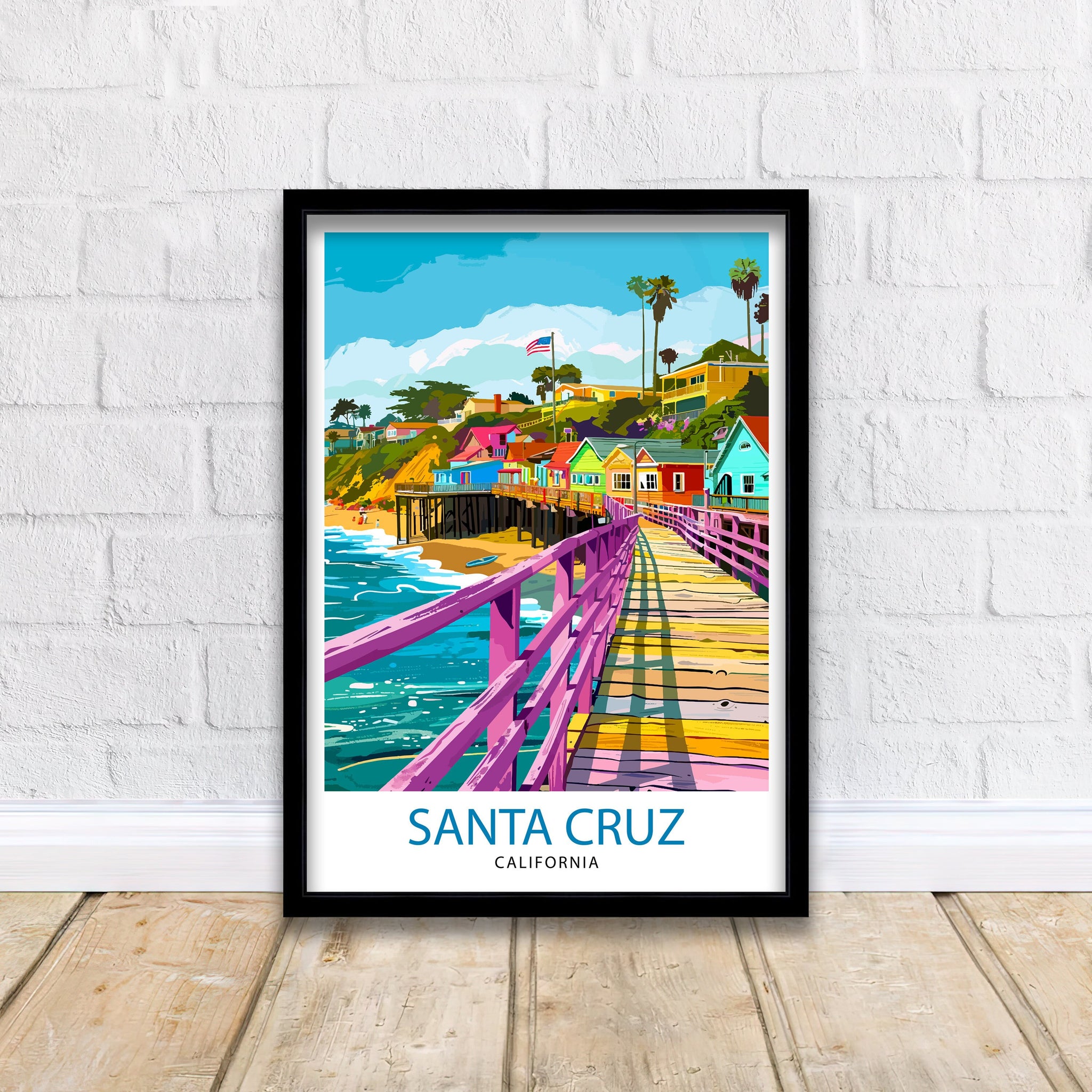 Santa Cruz California Travel Print Wall Art, Home Decor Santa Cruz Illustration Travel Poster Gift for Santa Cruz California Home Decor