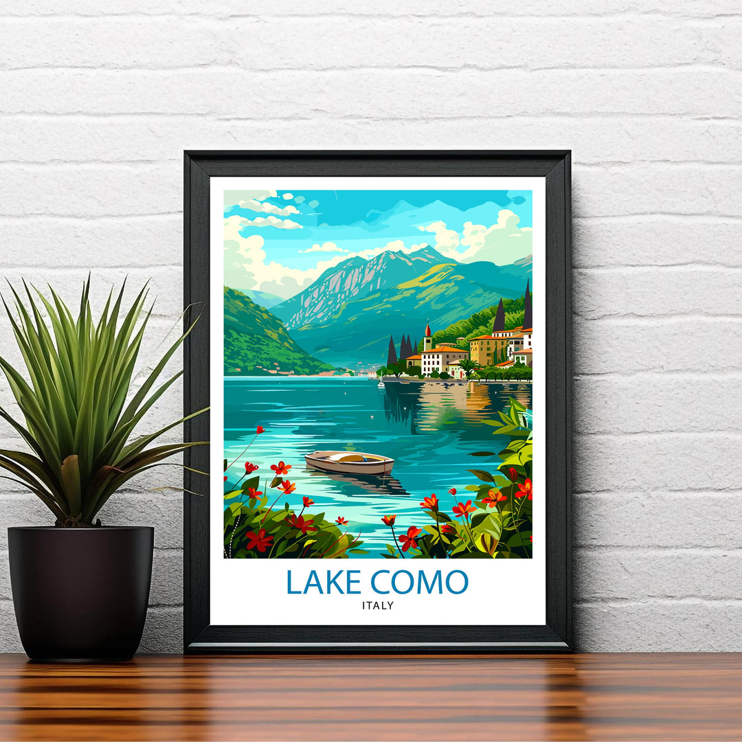 Lake Como Italy Travel Print Wall Decor Home Living Decor Italy Illustration Travel Poster Gift For Italy Home Decor