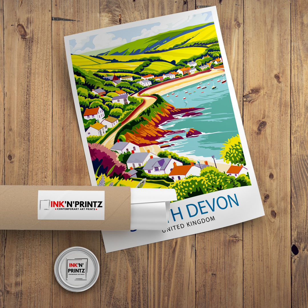 Devon Travel Print Devon Wall Decor Devon Home Living Decor Devon Illustration Travel Poster Gift for Devon UK Home Decor