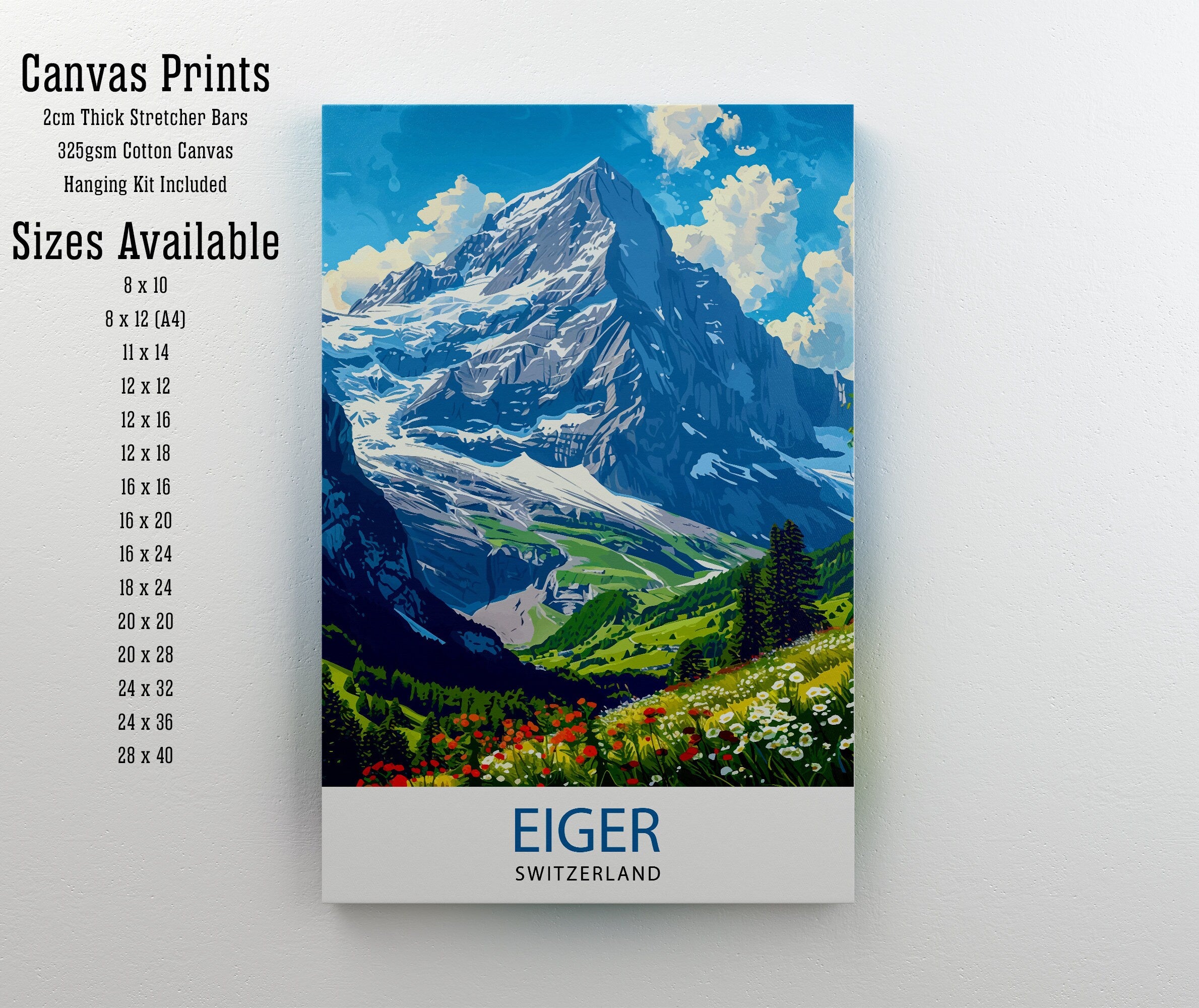 Eiger Mountain Switzerland Travel Print Wall Decor Wall Art Eiger Mountain Wall Hanging Home Décor Eiger Mountain Gift Art Lovers
