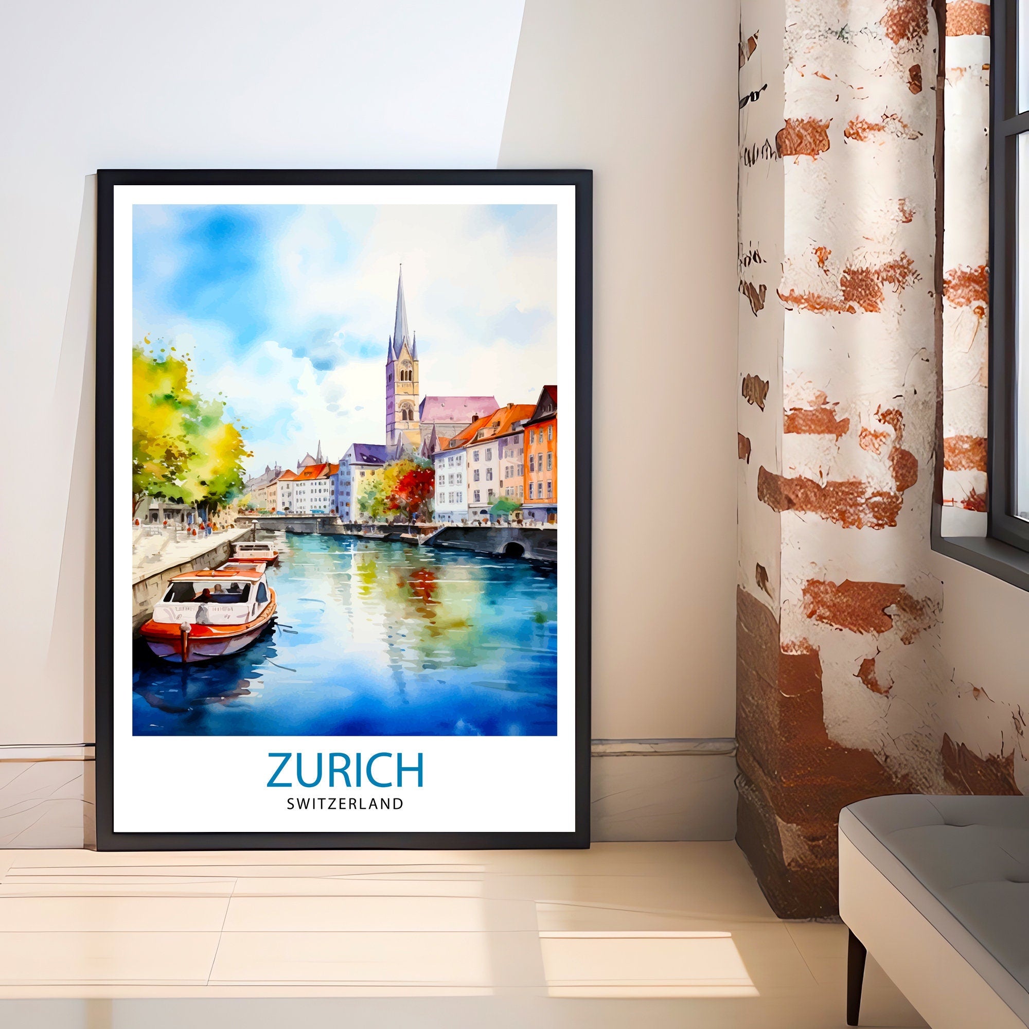 Zurich Switzerland Travel Print Zurich Wall Decor Zurich Home Living Decor Zurich Illustration Travel Poster Gift For Zurich Switzerland