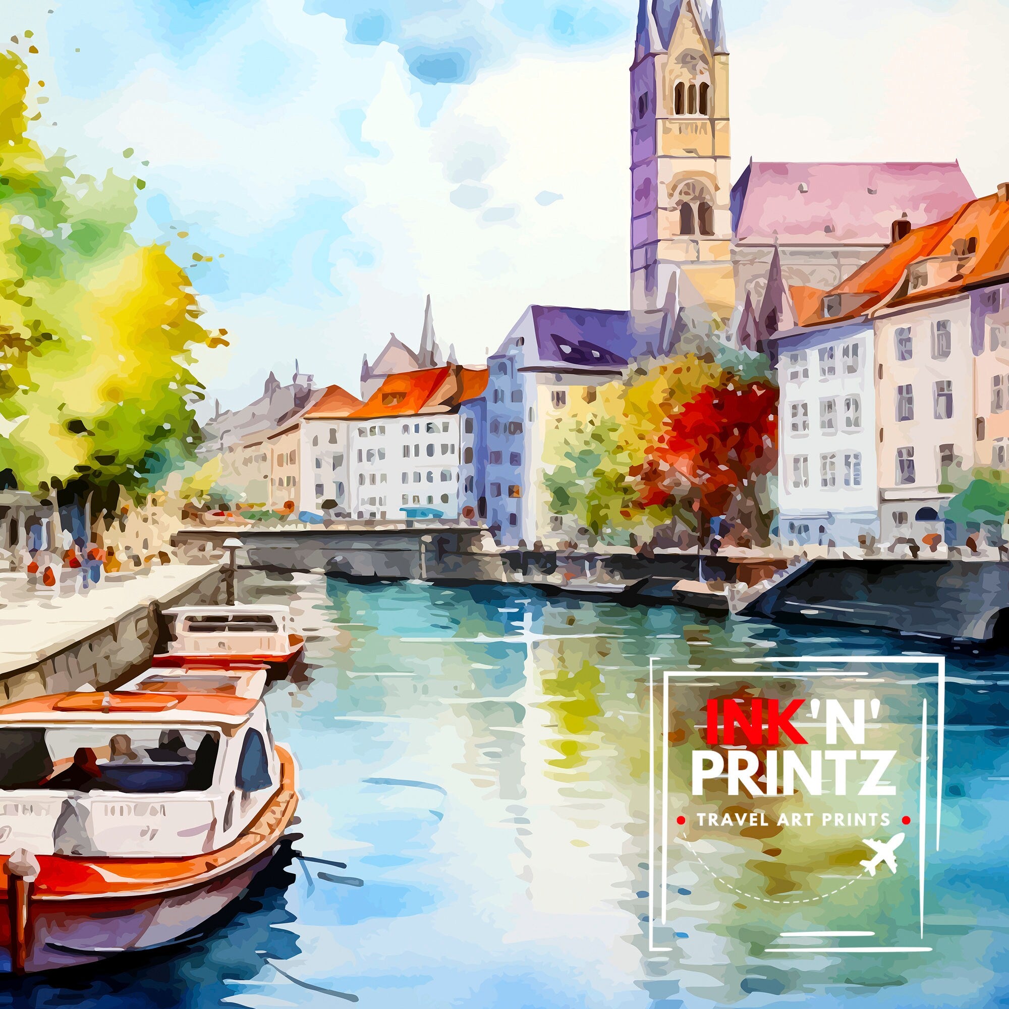 Zurich Switzerland Travel Print Zurich Wall Decor Zurich Home Living Decor Zurich Illustration Travel Poster Gift For Zurich Switzerland