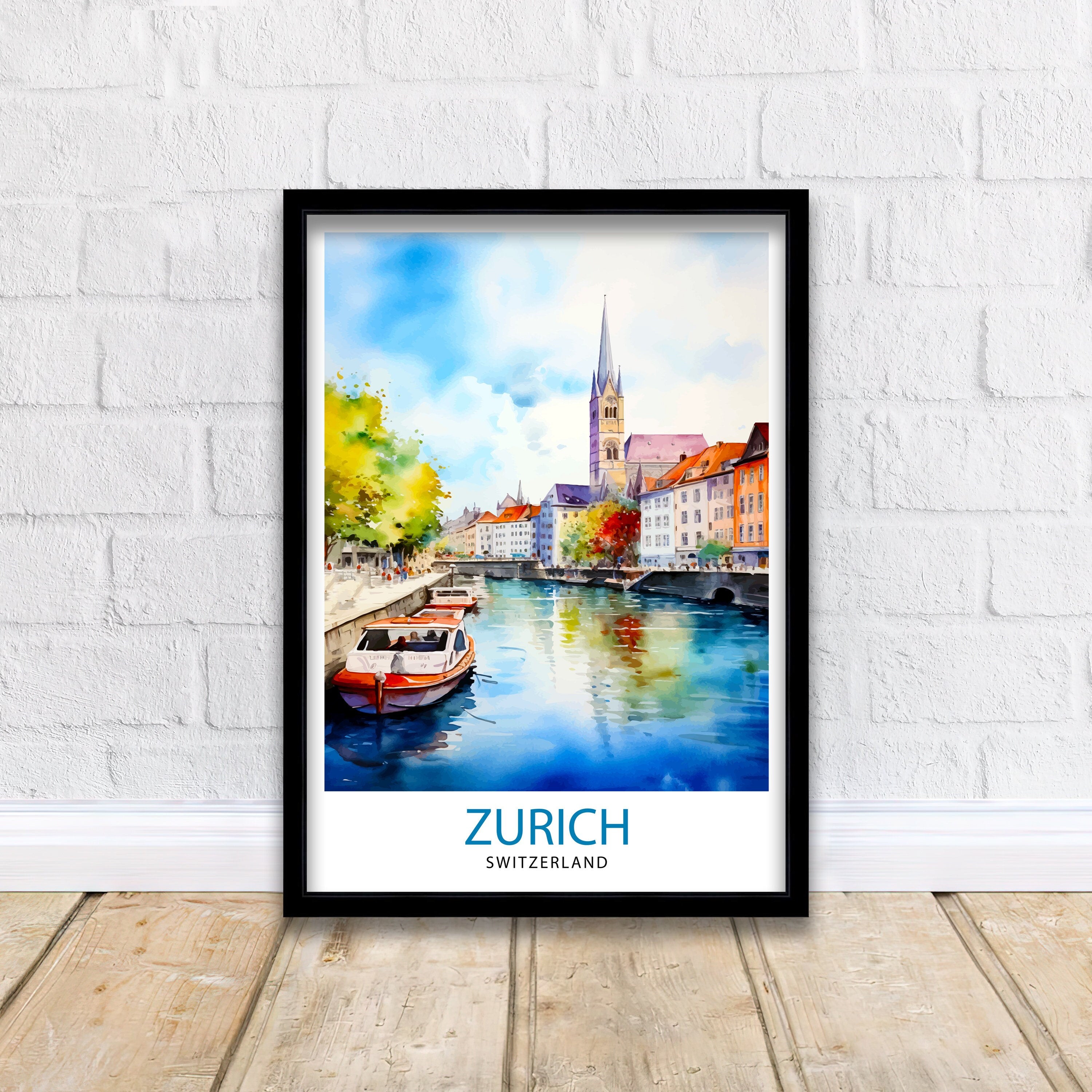 Zurich Switzerland Travel Print Zurich Wall Decor Zurich Home Living Decor Zurich Illustration Travel Poster Gift For Zurich Switzerland