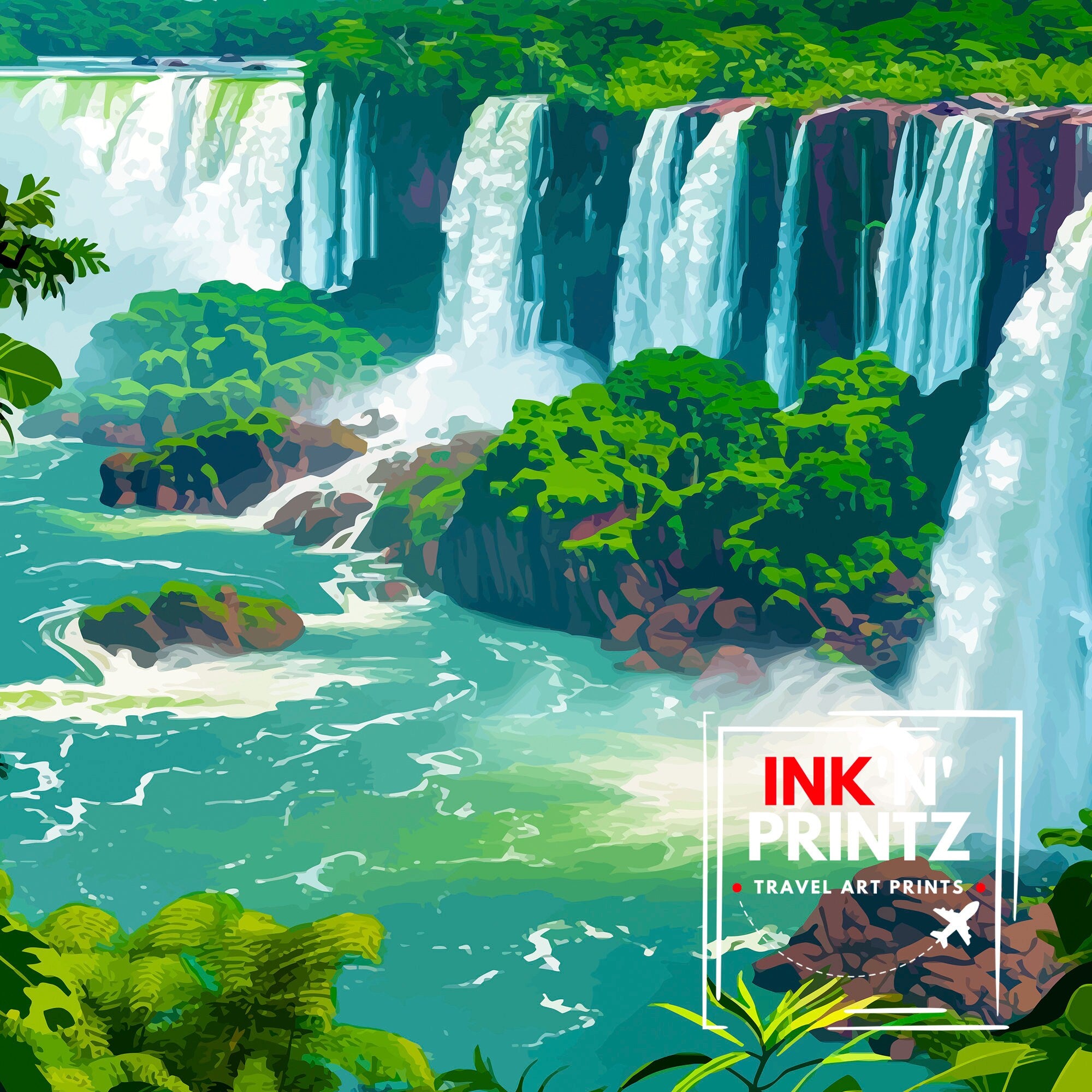 Iguazu Falls Argentina Travel Print Iguazu Wall Decor Iguazu Poster Argentina Travel Prints Iguazu Art Print Iguazu Illustration Iguazu Wall