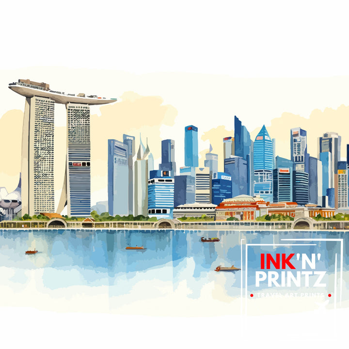 Singapore Skyline Travel Print Wall Decor Wall Art Singapore Skyline Wall Hanging Home Décor Singapore Skyline Gift Art Lovers Singapore Art