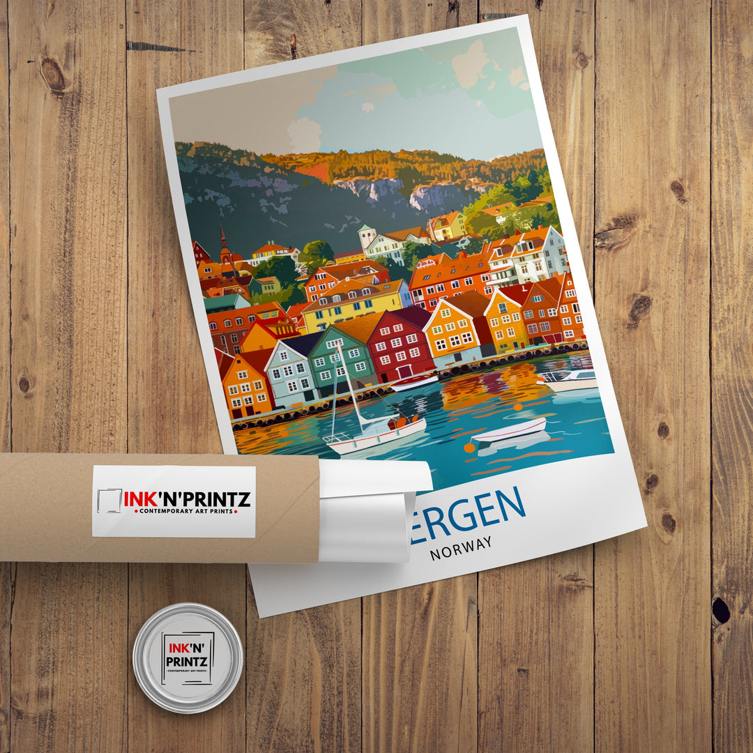 Bergen Norway Travel Print Wall Decor Wall Art Bergen Wall Hanging Home Décor Bergen Gift Art Lovers Norway Art Lover Gift Print Art