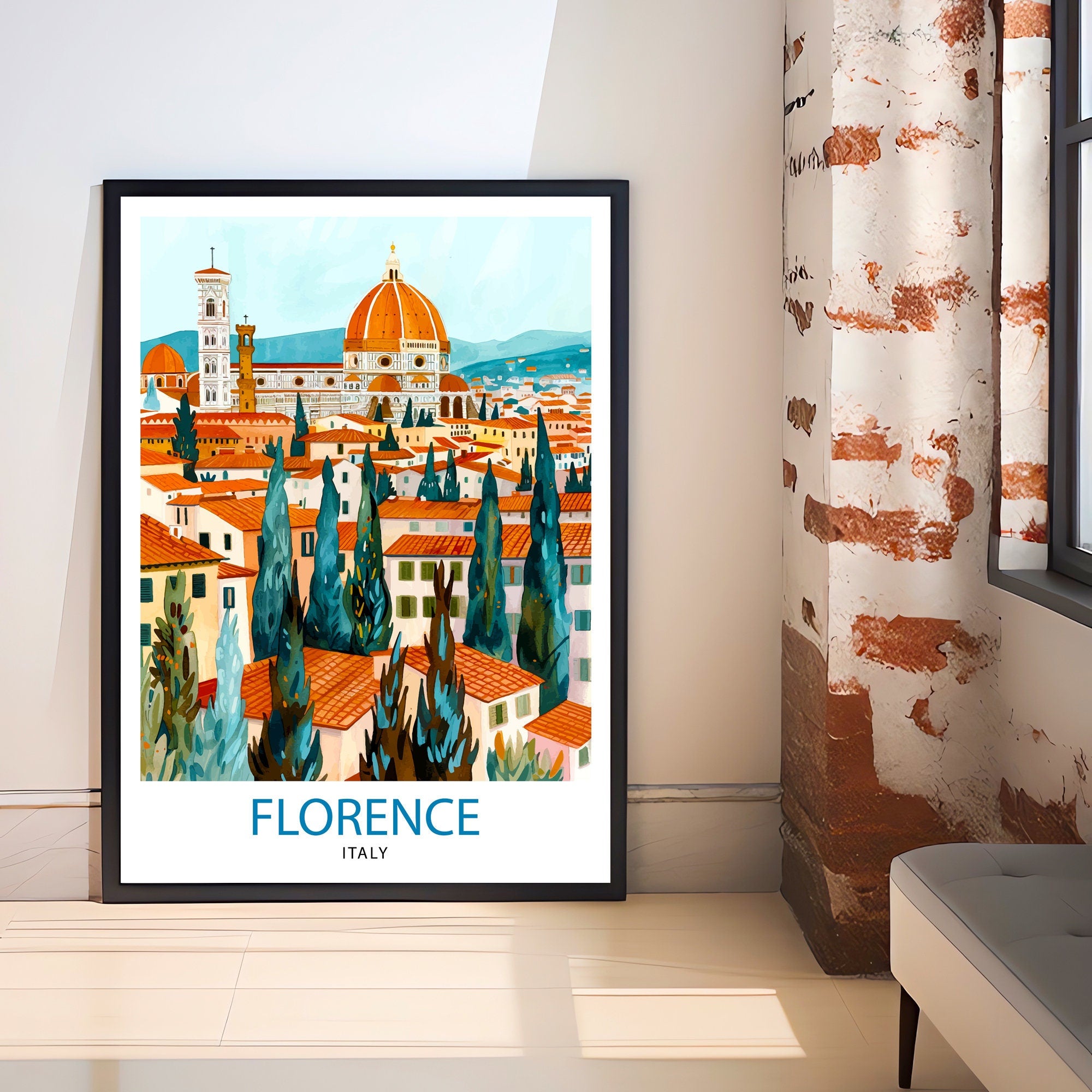 Florence Italy Travel Print Florence Wall Decor Florence Home Living Decor Florence Italy Illustration Travel Poster Gift for Florence