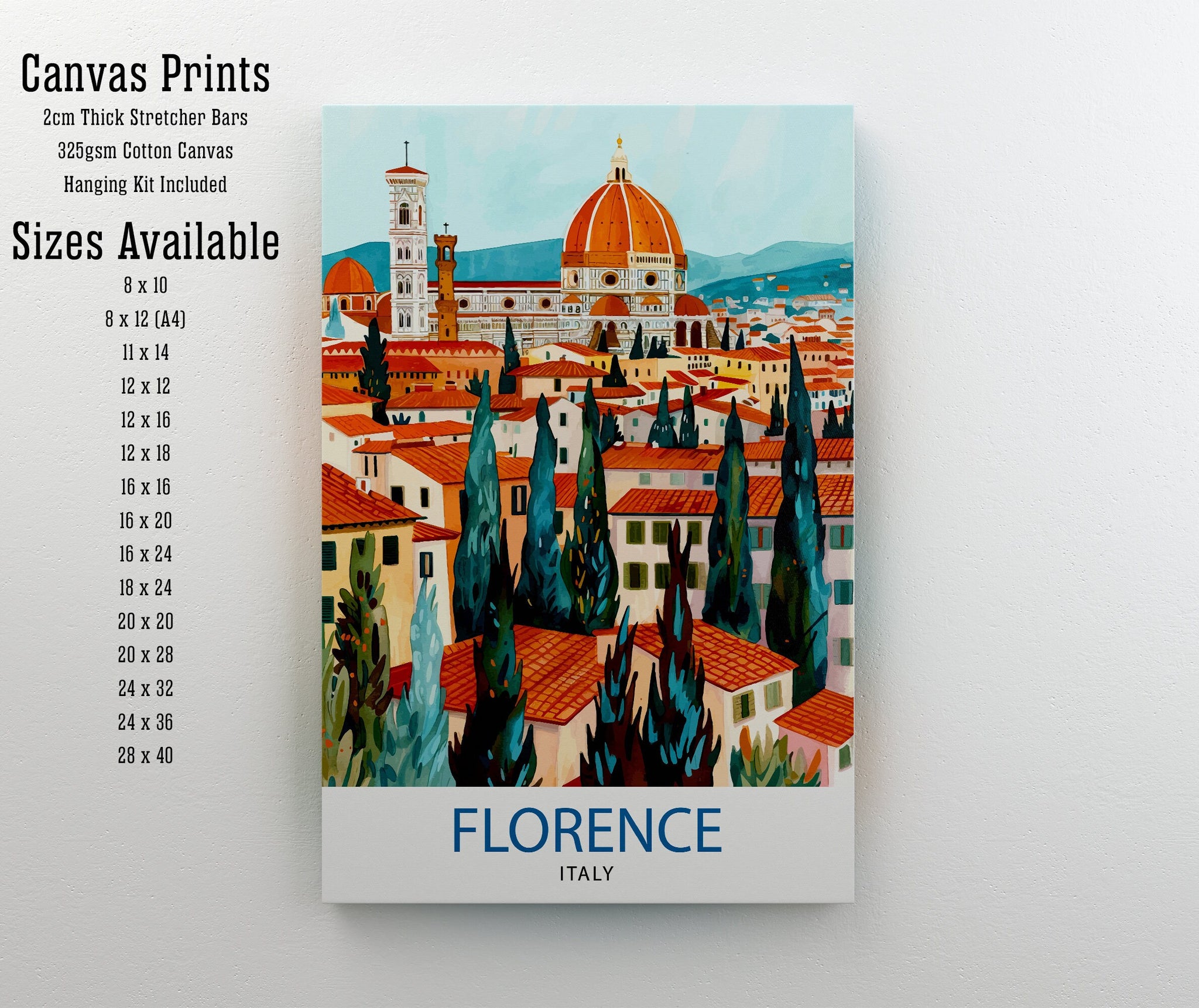Florence Italy Travel Print Florence Wall Decor Florence Home Living Decor Florence Italy Illustration Travel Poster Gift for Florence