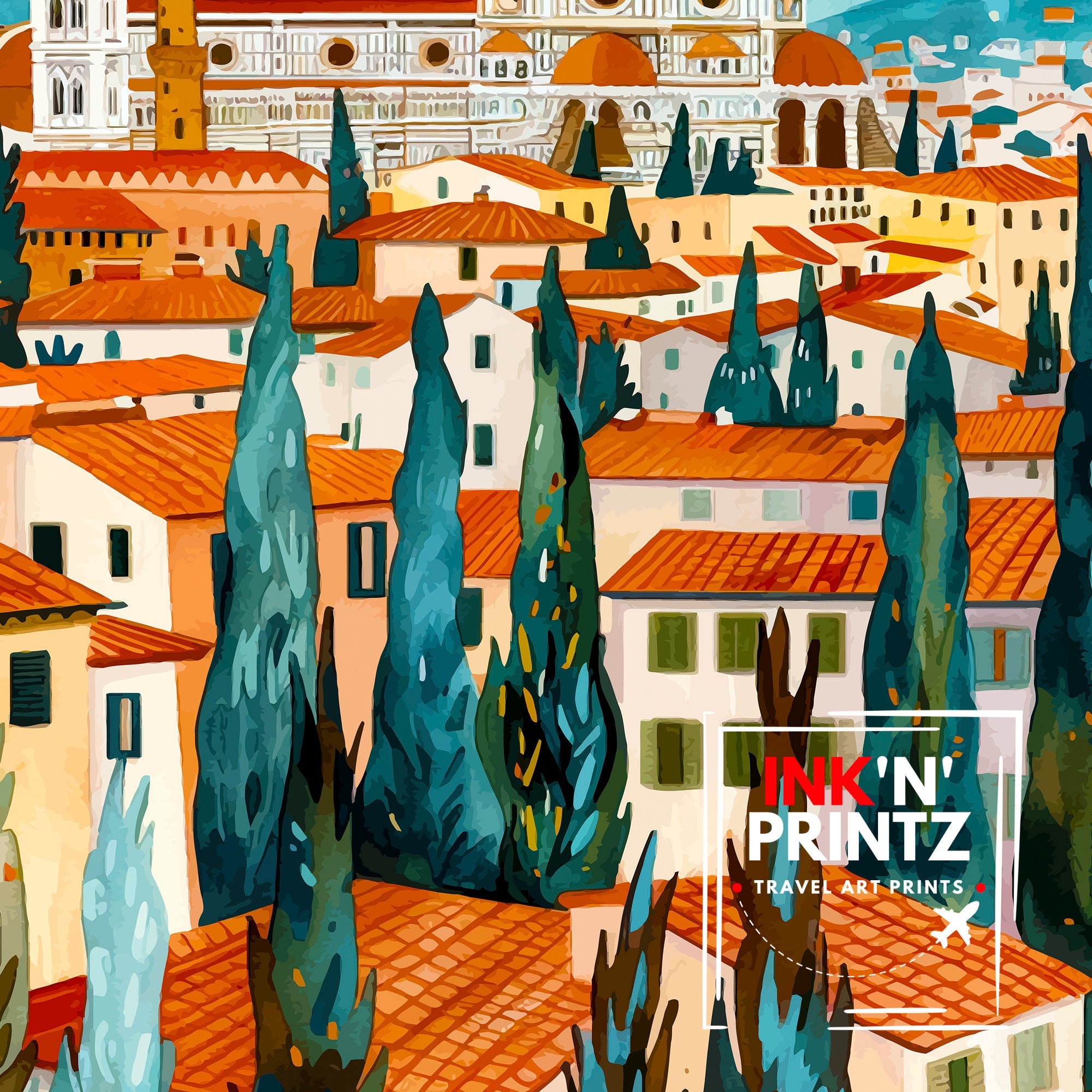 Florence Italy Travel Print Florence Wall Decor Florence Home Living Decor Florence Italy Illustration Travel Poster Gift for Florence