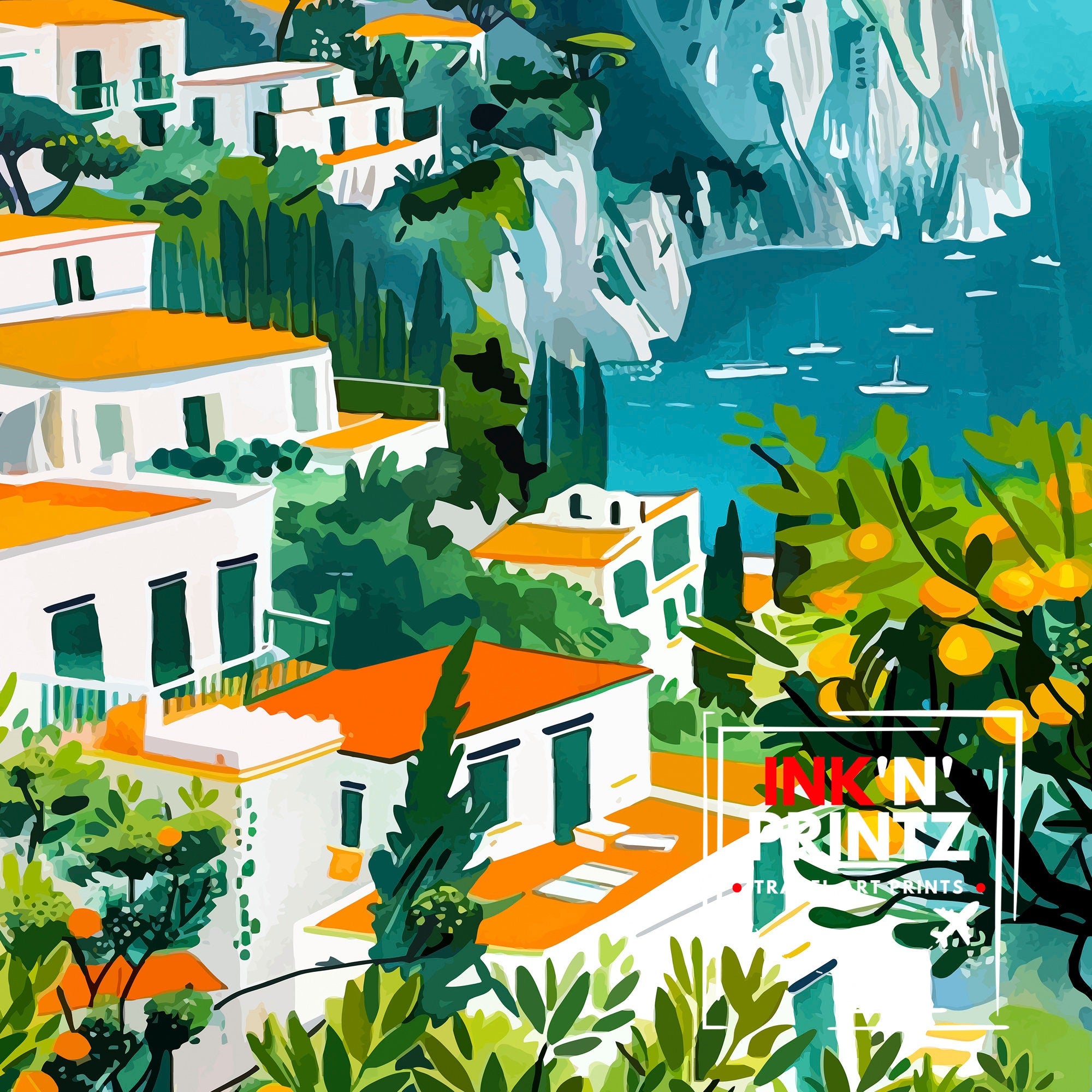 Capri Italy Travel Print Capri Wall Decor Capri Home Living Decor Capri Italy Illustration Travel Poster Gift for Capri Italy Home Decor