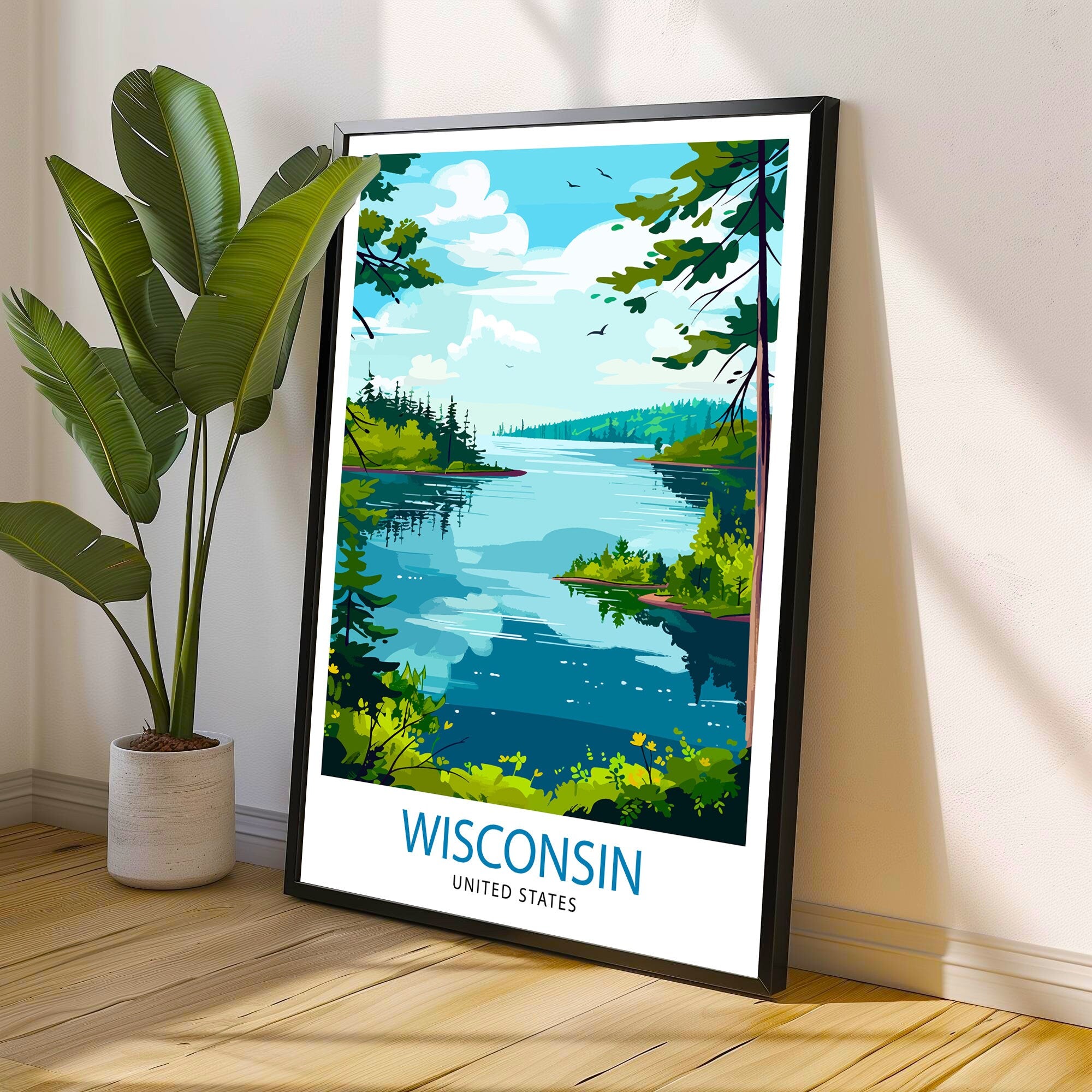 Wisconsin Travel Print Wall Decor Wall Art Wisconsin Wall Hanging Home Décor Wisconsin Gift Art Lovers USA Art Lover Gift Print
