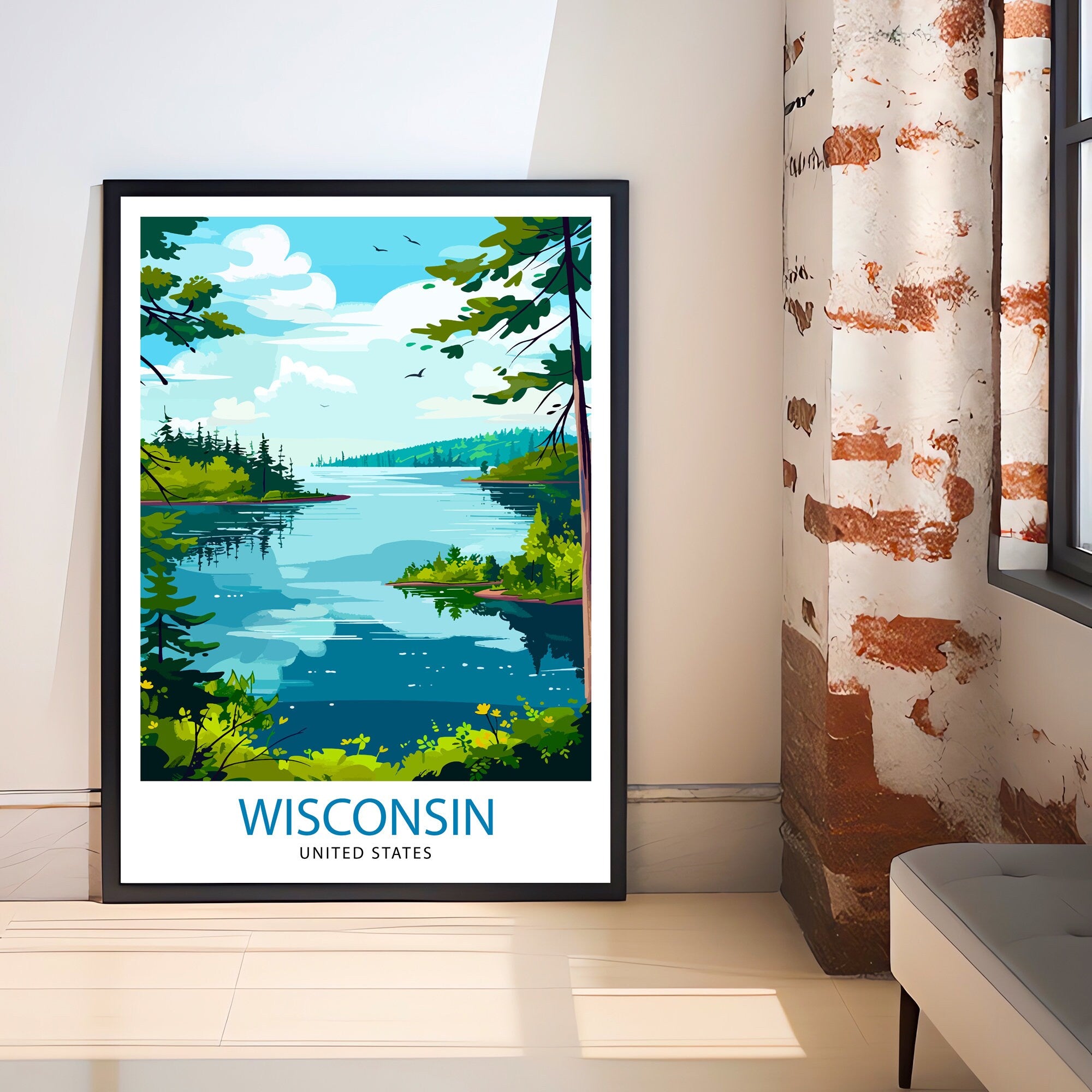 Wisconsin Travel Print Wall Decor Wall Art Wisconsin Wall Hanging Home Décor Wisconsin Gift Art Lovers USA Art Lover Gift Print