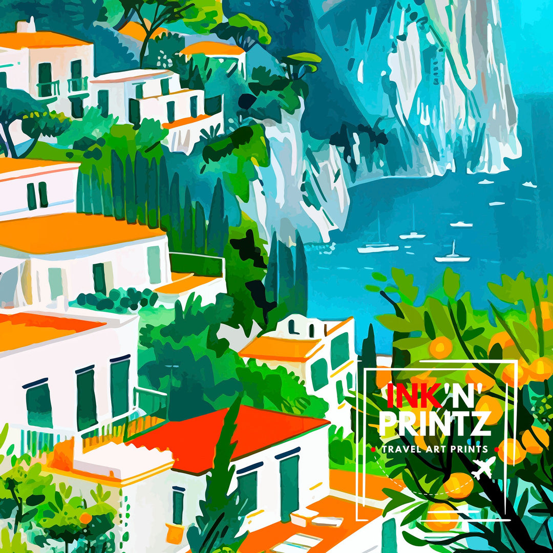 Capri Italy Travel Print Capri Wall Decor Capri Home Living Decor Capri Italy Illustration Travel Poster Gift for Capri Italy Home Decor