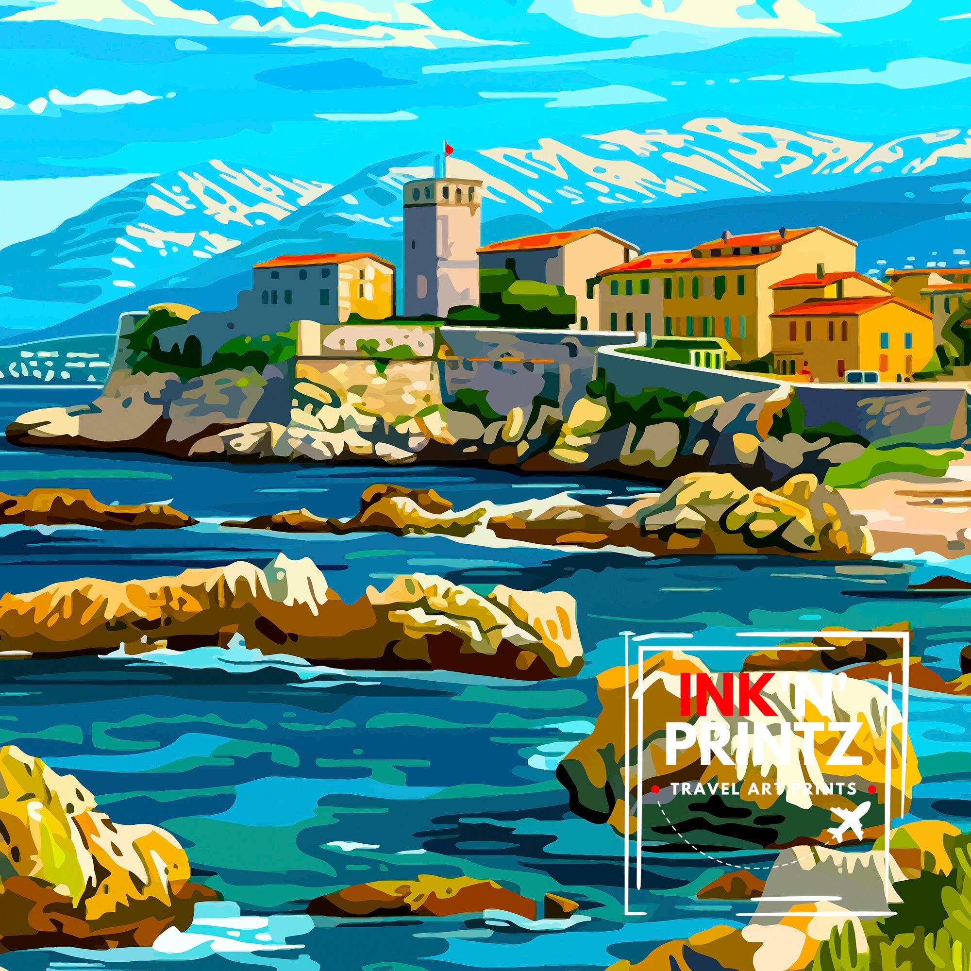 Antibes France Travel Print Antibes Wall Decor Antibes Home Living Decor Antibes France Illustration Travel Poster Gift for Antibes