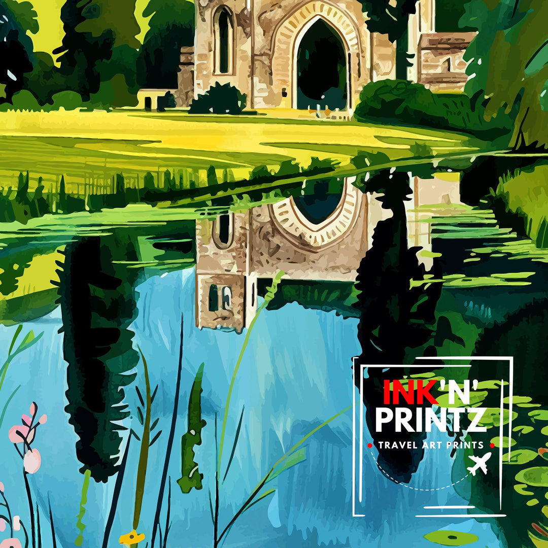 Fountains Abbey England Travel Poster