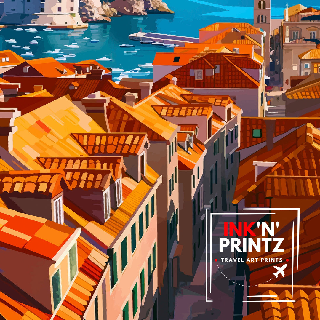 Dubrovnik Croatia Travel Print Dubrovnik Wall Decor Dubrovnik Poster Croatia Travel Prints Dubrovnik Art Print Dubrovnik Illustration