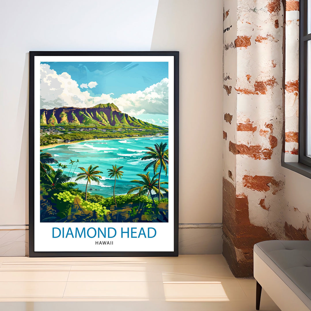 Diamond Head Oahu Travel Print Wall Decor Wall Art Diamond Head Wall Hanging Home Décor Diamond Head Gift Art Lovers Hawaiian Art Lover Gift