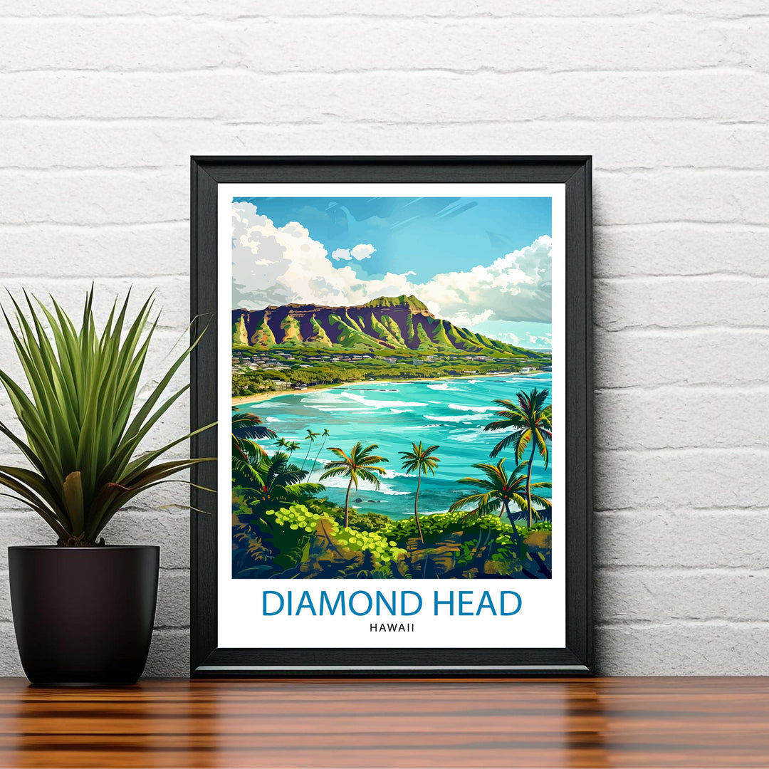 Diamond Head Oahu Travel Print Wall Decor Wall Art Diamond Head Wall Hanging Home Décor Diamond Head Gift Art Lovers Hawaiian Art Lover Gift