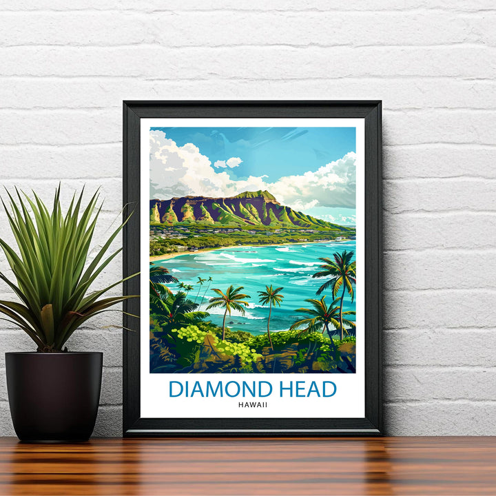 Diamond Head Oahu Travel Print Wall Decor Wall Art Diamond Head Wall Hanging Home Décor Diamond Head Gift Art Lovers Hawaiian Art Lover Gift