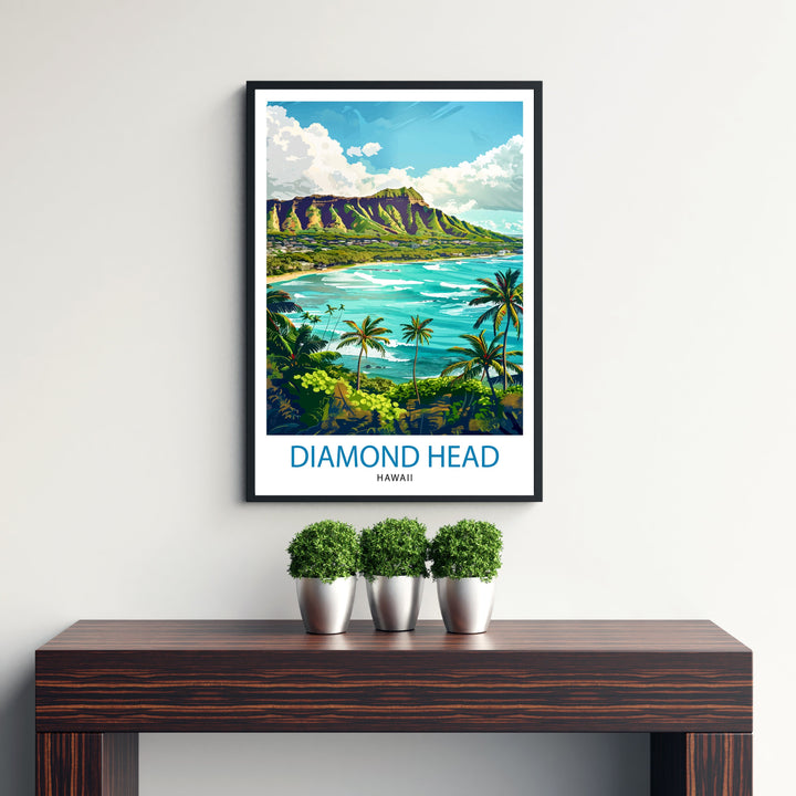 Diamond Head Oahu Travel Print Wall Decor Wall Art Diamond Head Wall Hanging Home Décor Diamond Head Gift Art Lovers Hawaiian Art Lover Gift