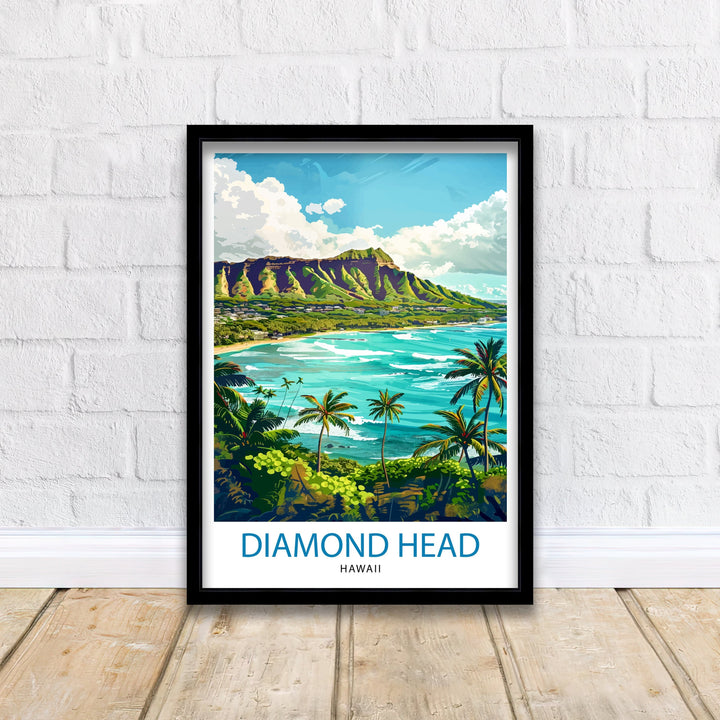 Diamond Head Oahu Travel Print Wall Decor Wall Art Diamond Head Wall Hanging Home Décor Diamond Head Gift Art Lovers Hawaiian Art Lover Gift