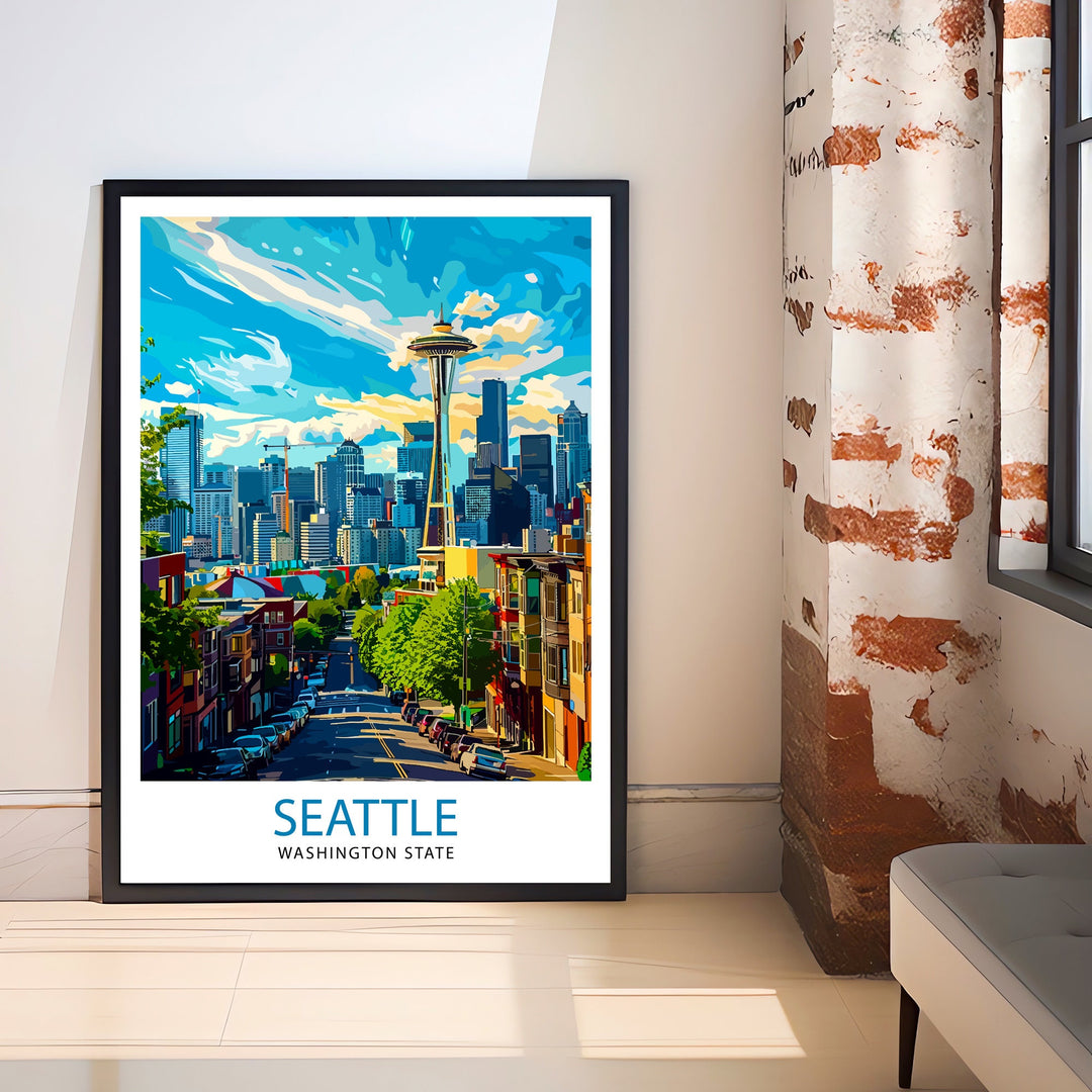 Seattle Travel Print Seattle Wall Decor Seattle Home Living Decor Seattle Illustration Travel Poster Gift For Seattle Washington Home Decor