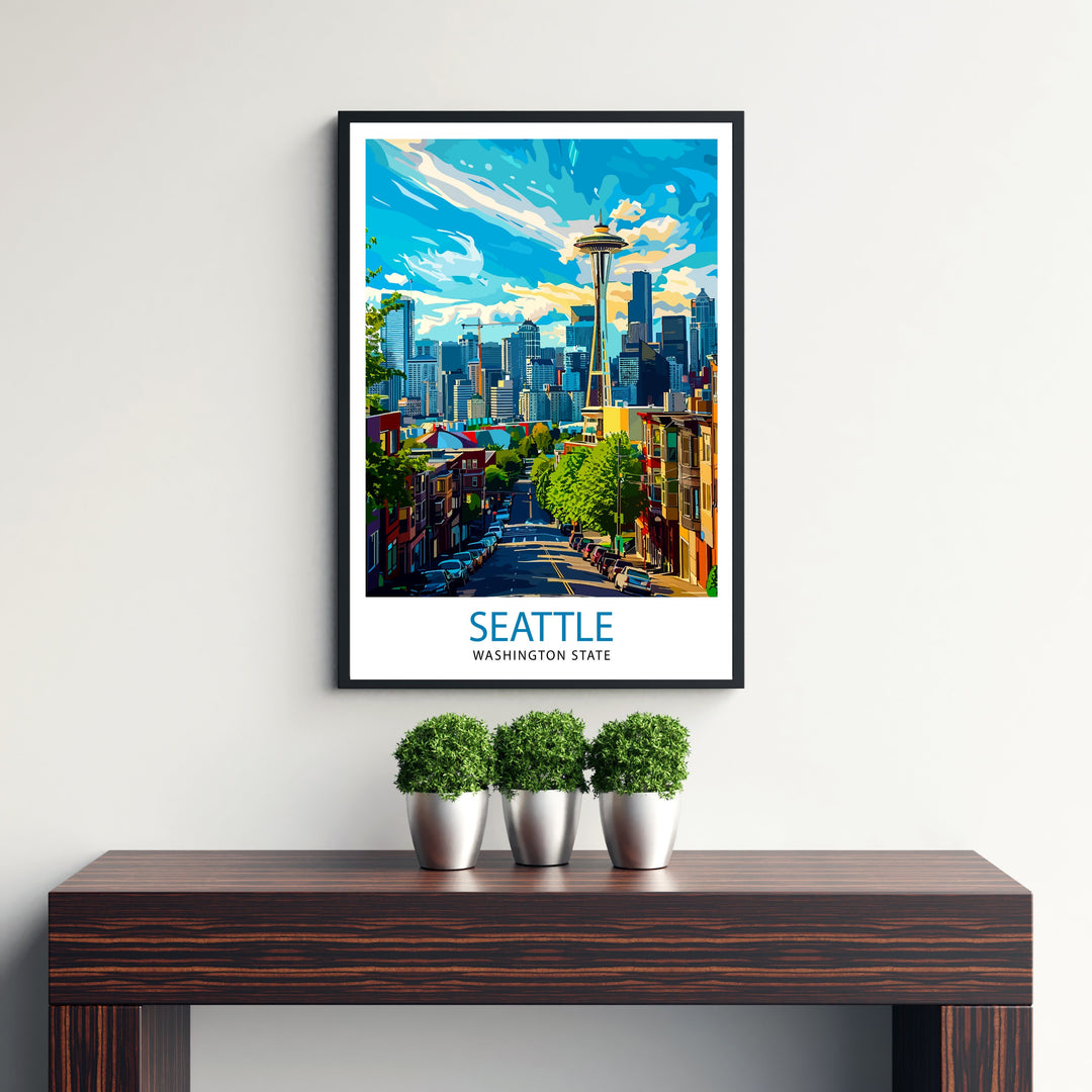 Seattle Travel Print Seattle Wall Decor Seattle Home Living Decor Seattle Illustration Travel Poster Gift For Seattle Washington Home Decor