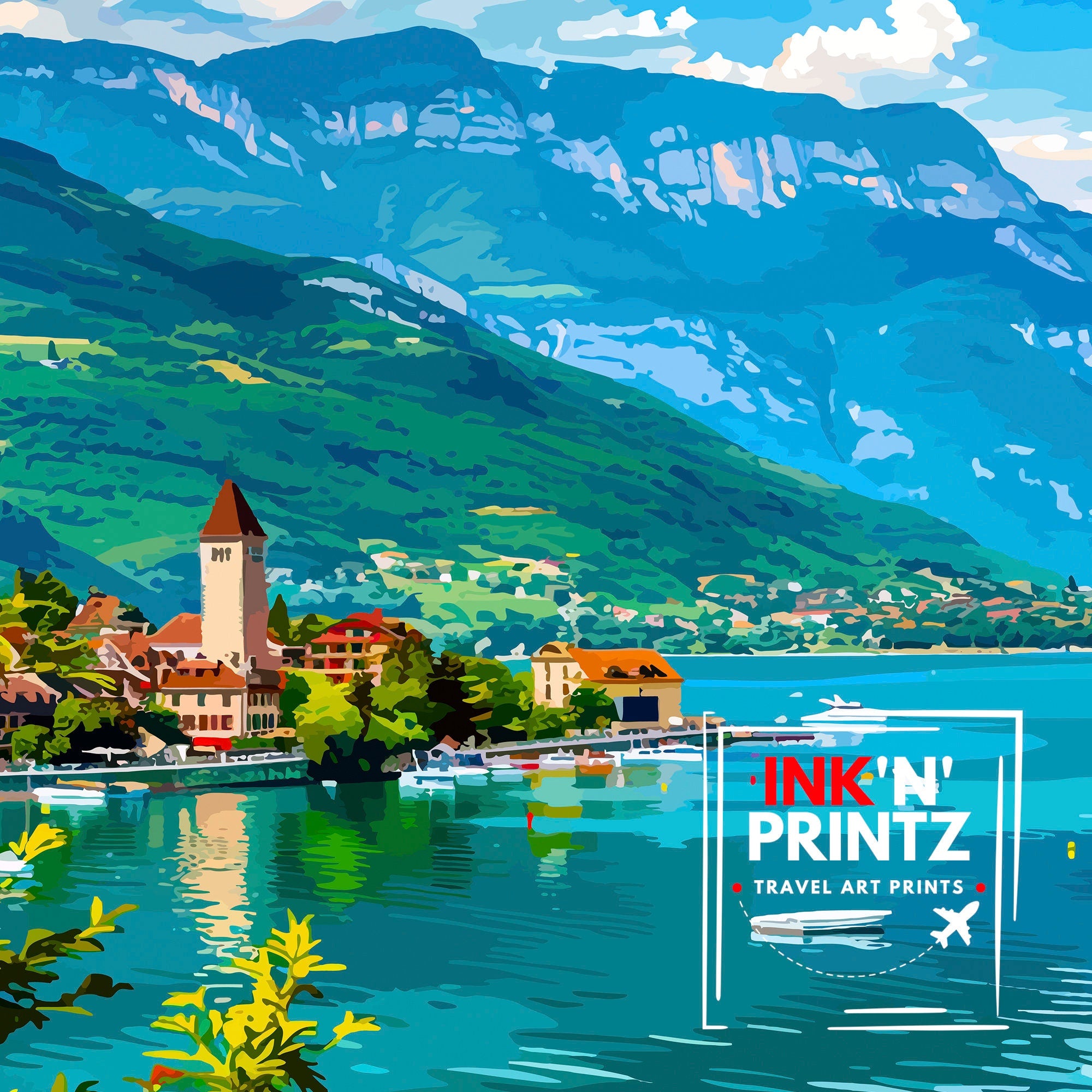 Annecy France Travel Poster Annecy Wall Art France Travel Poster Annecy Lake Illustration Gift for Annecy Traveler Annecy Home Decor